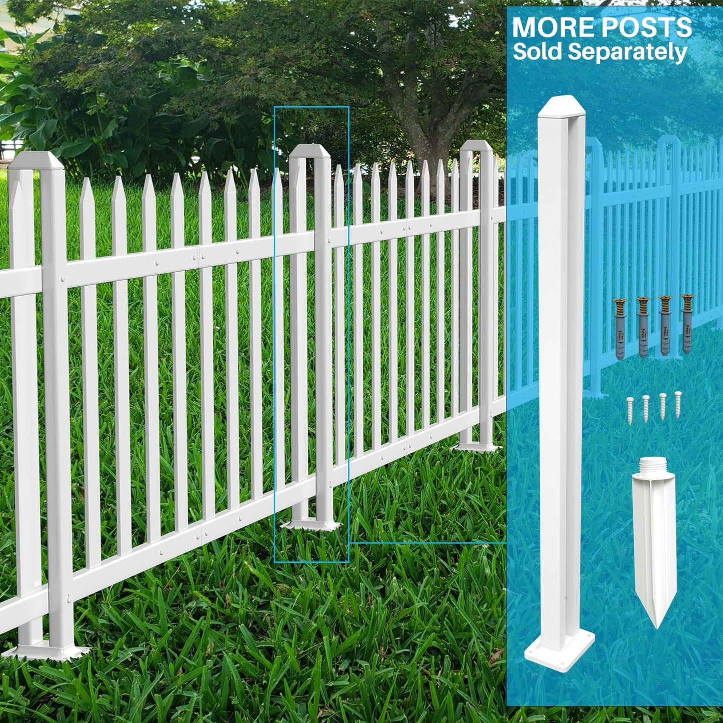 Patio 6 Sets Vinyl Picket Fence Panels 36" H x 84" W White PVC Decorative Fence for Front Yard Porch Patio Deck Pool Air Conditioner Fence Safety Dog Fence (34 Pickets, Straight)