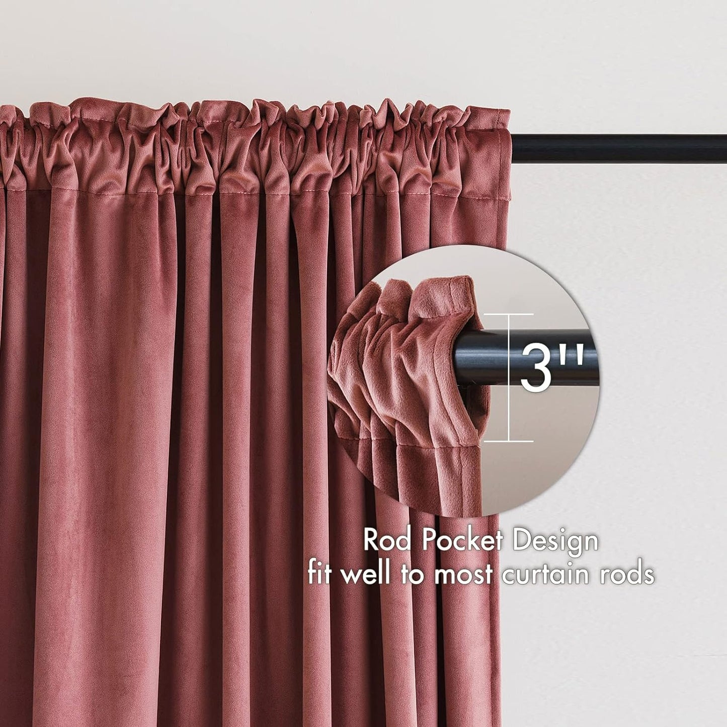 MIULEE Dusty Rose Pink Velvet Curtains Thermal Insulated Blackout Curtain Drapes for Bedroom Living Room Darkening 90 Inches Long Curtains Panels Rod Pocket Set of 2