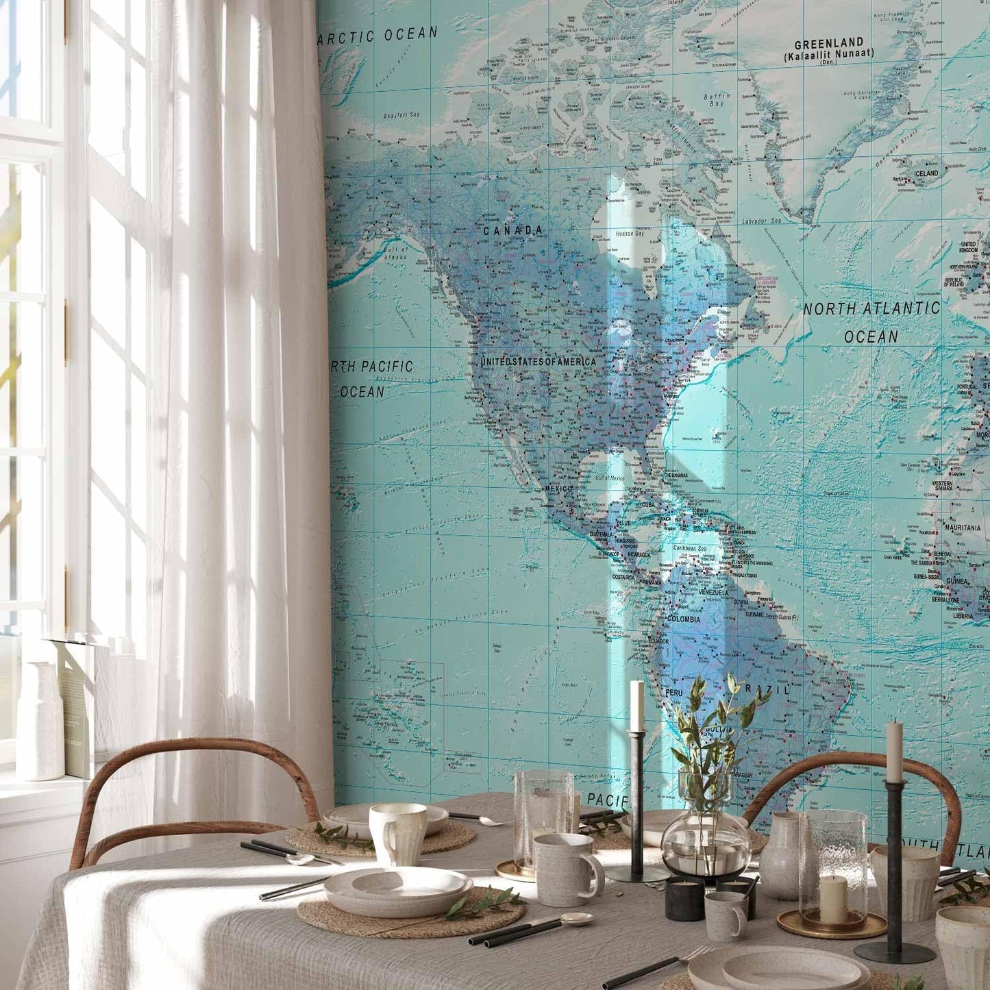 artgeist Wall Mural World Map 135x101 in - XXL Peel and Stick Self-Adhesive Wallpaper Removable Large Sticker Foil Wall Decor Print Picture Image Design Map of The World k-A-0091-a-b