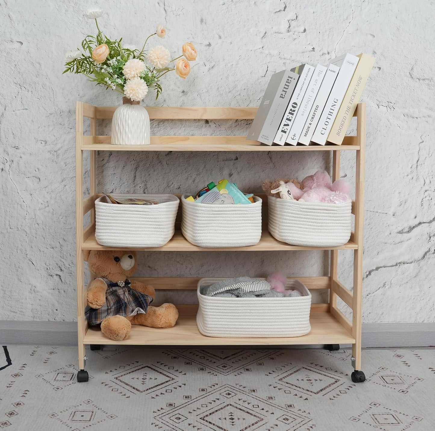 Small Woven Storage Baskets 13“X9”X5“ Decorative Rope Bins for Organizing Shelves, Closets, and Toys, Empty Gift Baskets, Cute Organizer Basket for Home and Office White Large