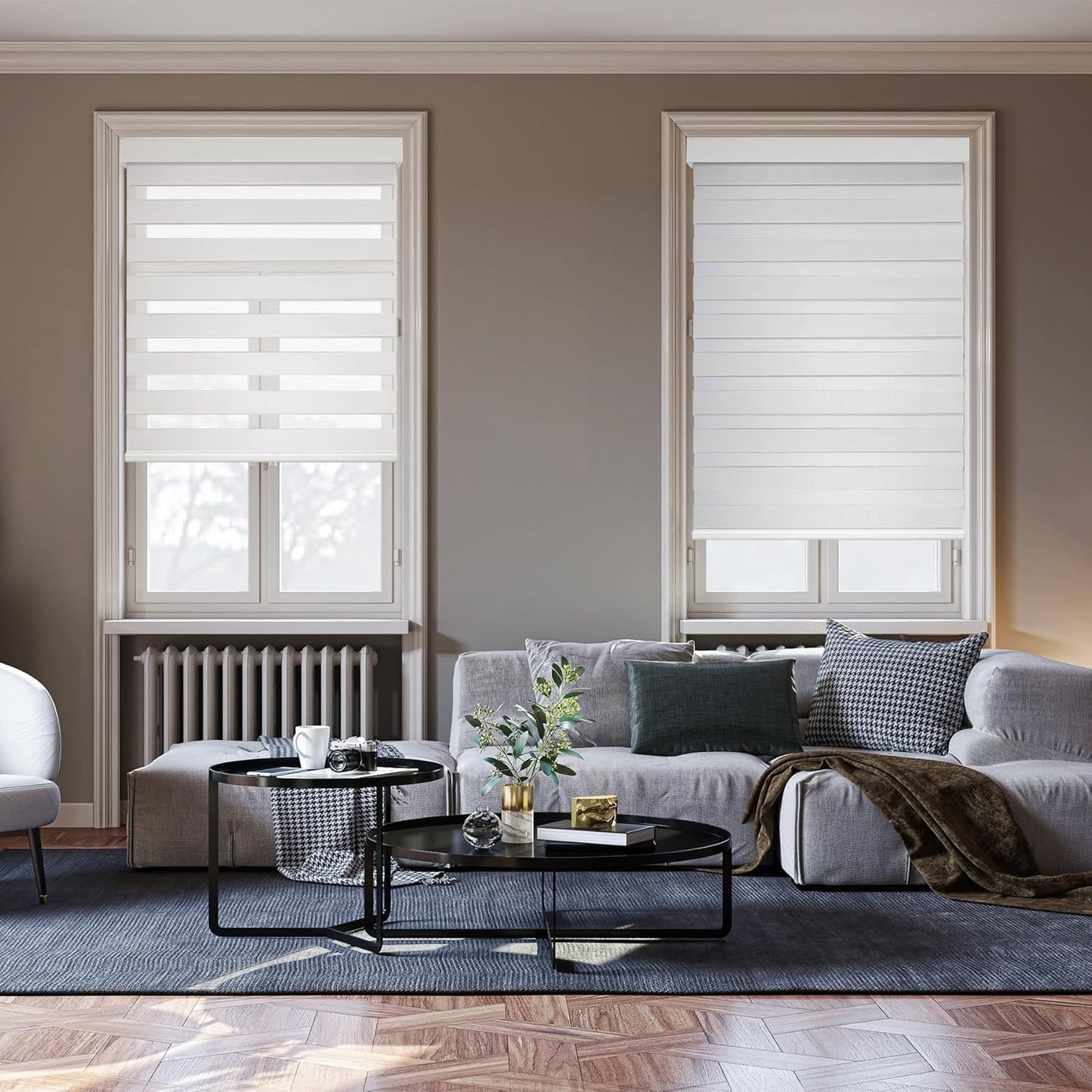 HESTIA Cordless Zebra Blinds Light Filtering Roller Shades Blackout Indoor Window Blind for Home Office,White,50" W x 48" H