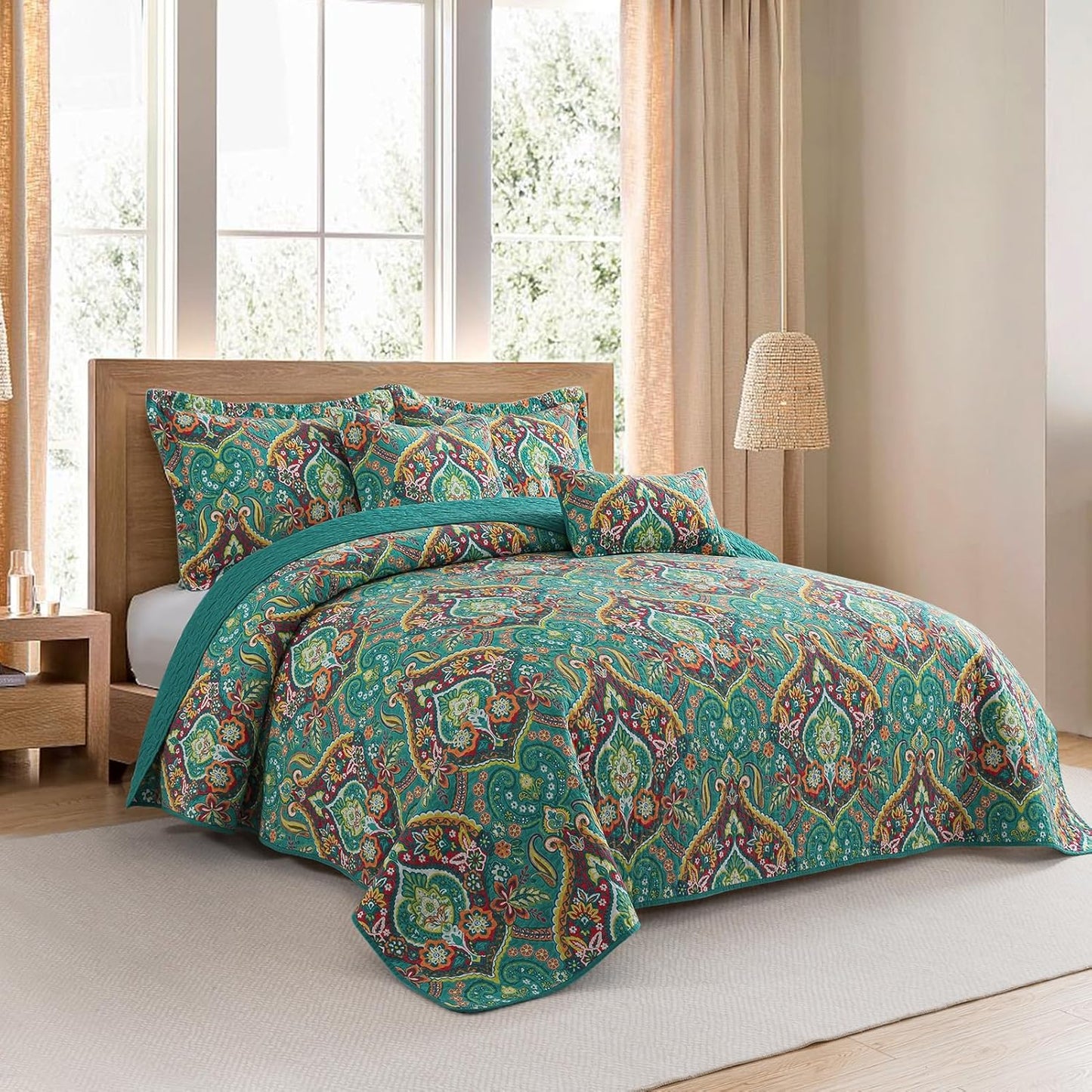 VAPUTAR Cotton Bedspreads Queen Size with Floral Pattern, 3 Pieces Soft Lightweight Reversible Quilted Bedspread Coverlet(90*98 inch), Farmhouse Style Queen Quilt Bedding Set Suitable for All Season