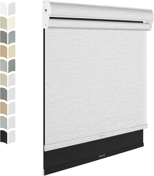 BERISSA Cordless Dual Roller Shades with Cassette Valance - Blackout and Light Filtering Shades for Home Office Door - Linen Black and White - 33 W x 72" H