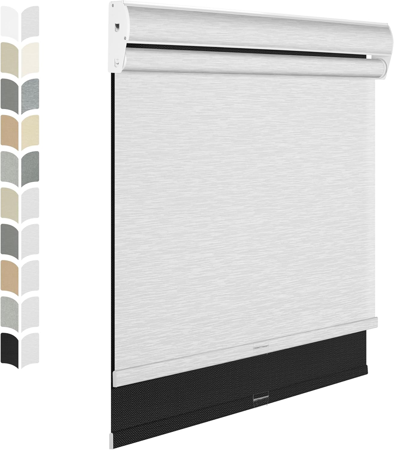 BERISSA Dual Roller Shades with Cassette Valance, Double Blackout and Light Filtering Shades, Day and Night for Home Office Door. Linen Black and White, 52 W x 86" H
