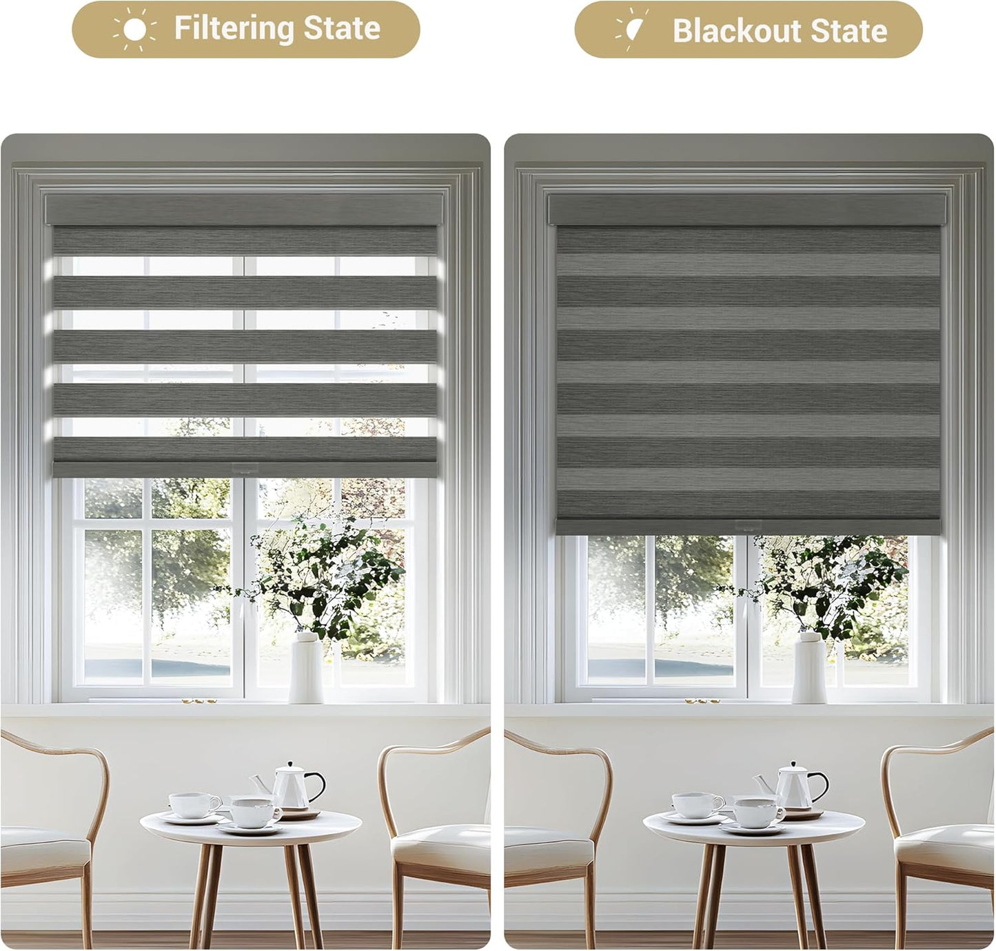 Cordless Zebra Blinds for Windows, Blackout Interior Blinds,Easy to Install,UV Protection,for Offices and Home,Custom Roller Shades, Mousse Grey,69" W x 48" H