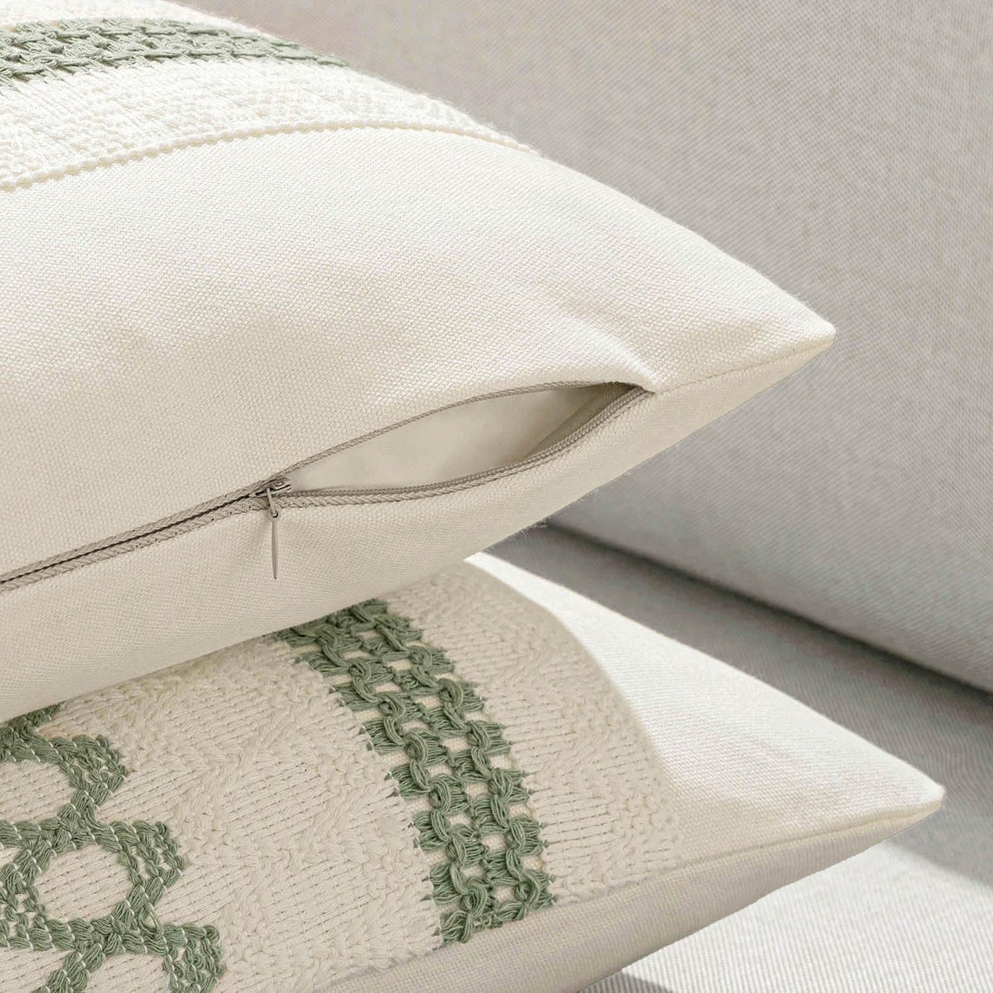 MIULEE Set of 2 Sage Green Boho Decorative Pillow Covers 24x24 Inch Farmhouse Rustic Couch Throw Pillows Modern Summer Cotton Cushion Covers Retro Cute Macrame Woven Home Decor for Bed Sofa Chair