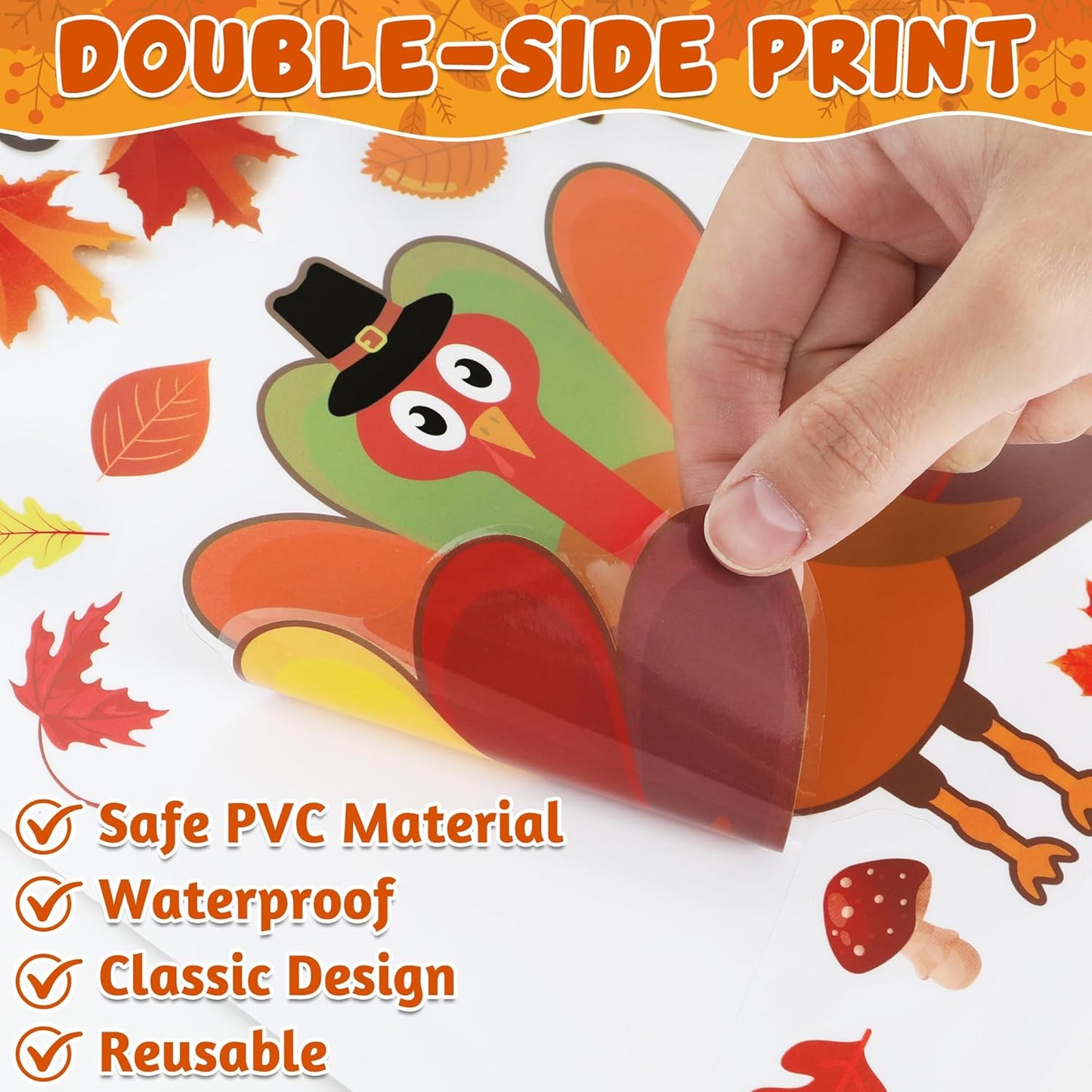 9 Sheets Thanksgiving Window Clings, 115PCS Thanksgiving Decorations Window Stickers, Turkey Decal Stickers with Cute Cones Nuts Maple Leaves Patterns for Fall Harvest Decorations Decor Accessories
