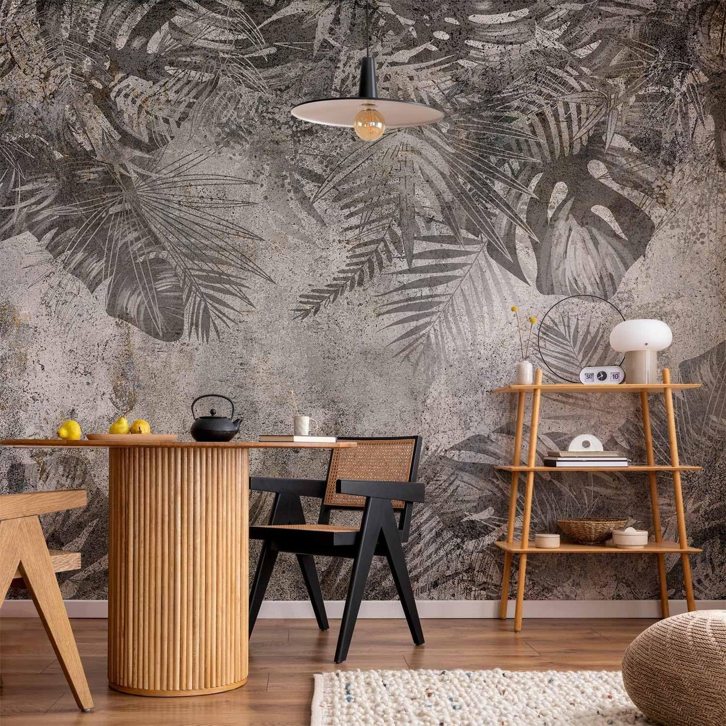 artgeist Premium Wall Mural Tropical Leaves 157x110 in - XXL Non-Woven Wallpaper Fleece Wall Decor Photo Print Picture Image Design Landscape Palms Leaves Monstera Grey b-C-0825-a-a