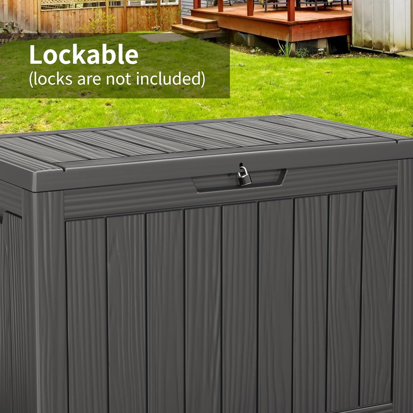 Vixzen 46 Gallon Resin Deck Box, Lockable Outdoor Storage Box for Patio Cushions Storage Furniture,Garden Tools, Pool Supplies, Weatherproof and UV Resistant,Black