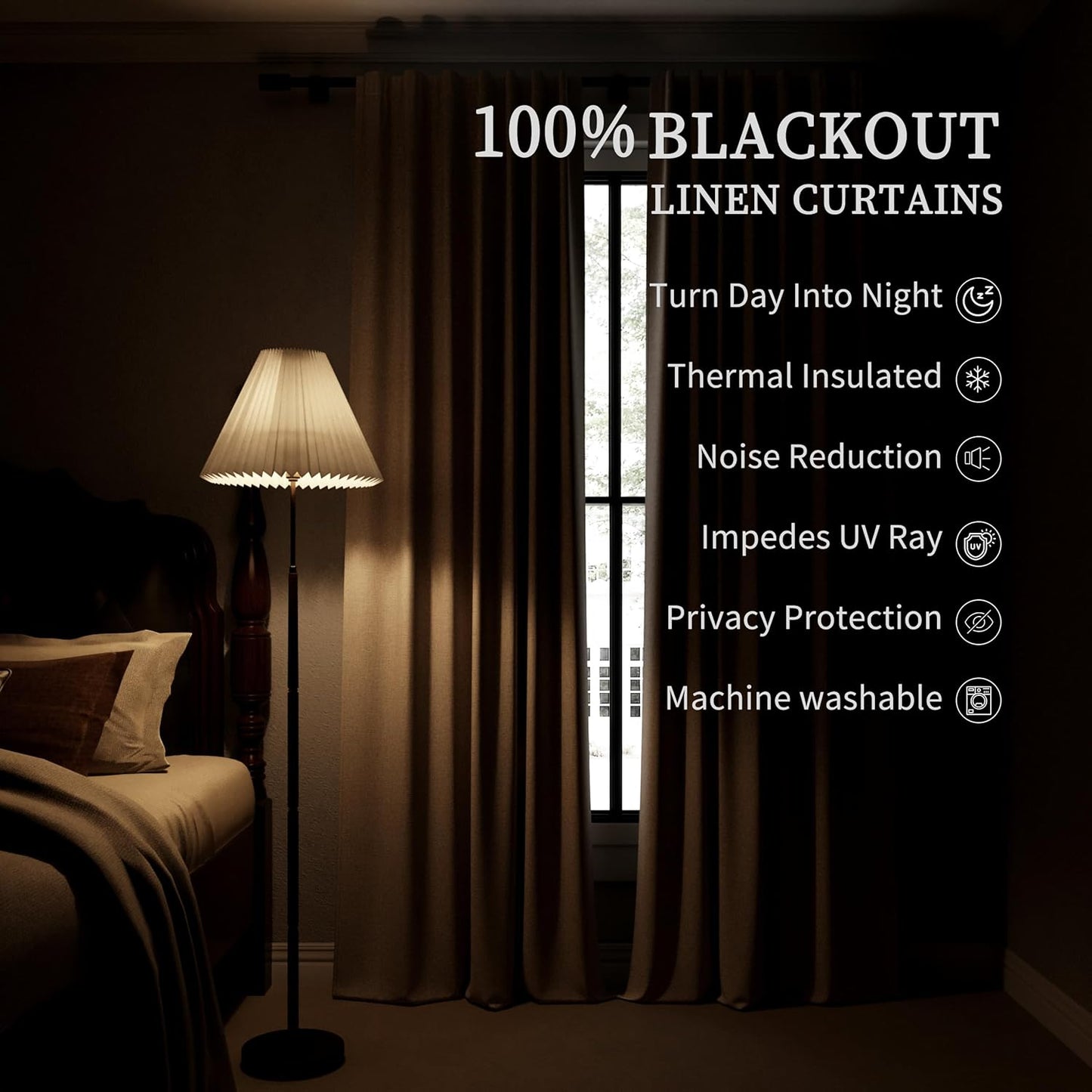 BOODII Full Blackout Curtains 90 Inches Long Room Darkening Curtain for Bedroom Sliding Door Thermal Insulated Black Out Curtains & Drapes Silver Gray Neutral Linen 2 Panels Set Back Tab 52x90