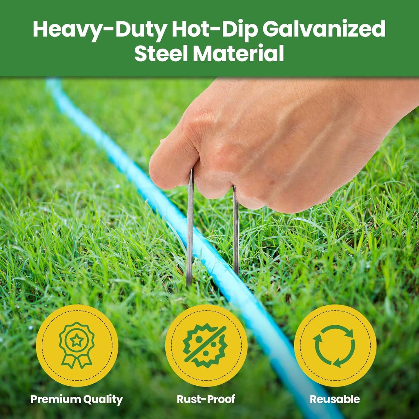 Landscape Staples Galvanized 10 Inch 60 Pcs, Metal Garden Stakes 1.6 Inch, Garden Staples for Weed Barrier Lawn 11 Gauge