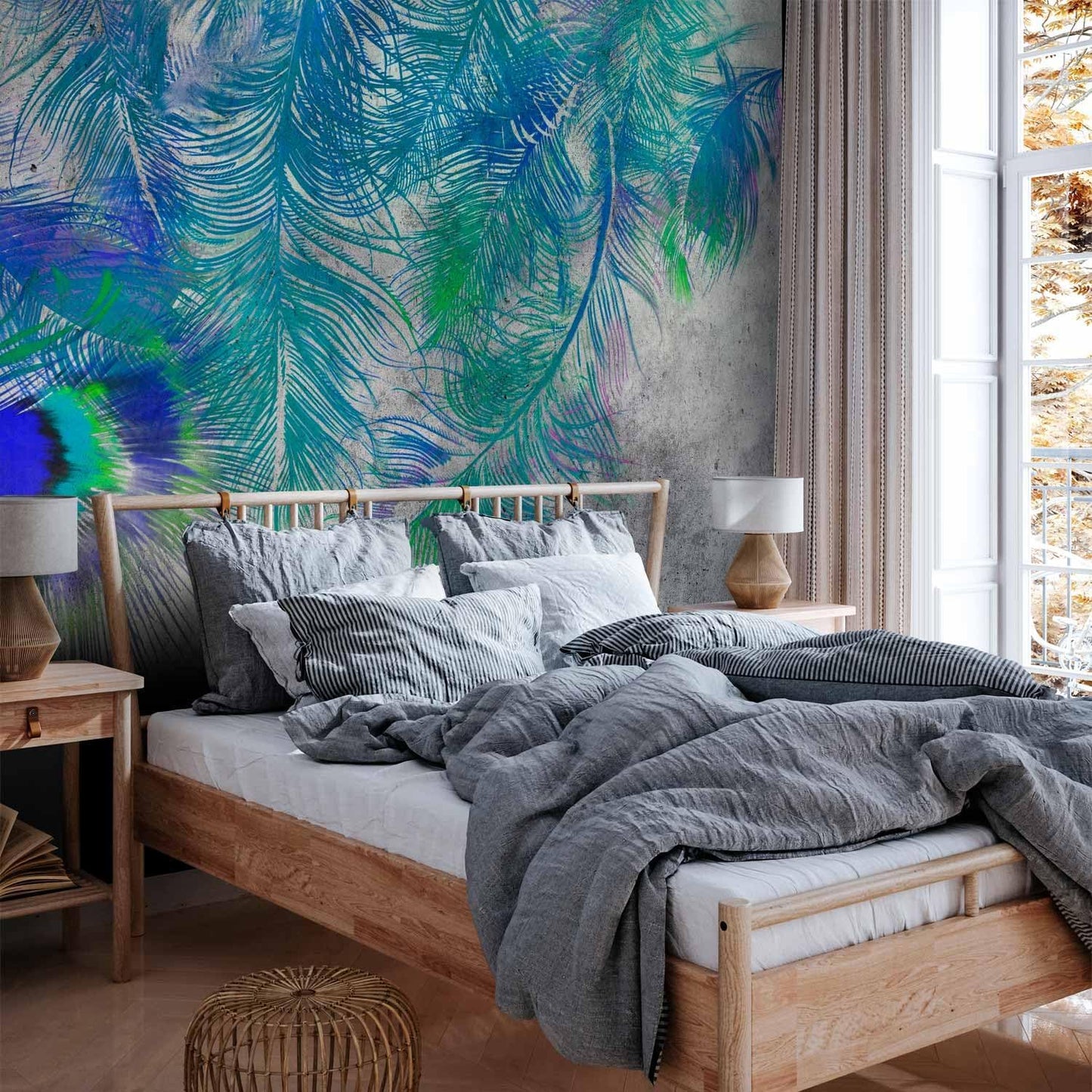 artgeist Wall Mural Cement Feather 157x110 in - XXL Non-Woven Wallpaper Fleece Wall Decor Photo Print Picture Image Design Landscape Colorful Abstract n-A-1488-a-a