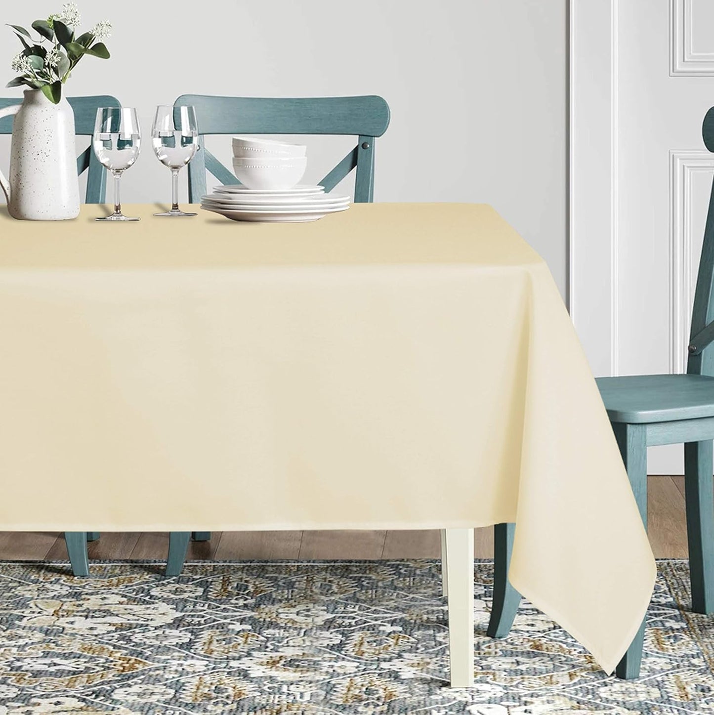 sancua Rectangle Tablecloth - 70 x 108 Inch - Stain and Wrinkle Resistant Washable Polyester Table Cloth, Decorative Fabric Table Cover for Dining Tables, Buffet Parties and Camping, Beige
