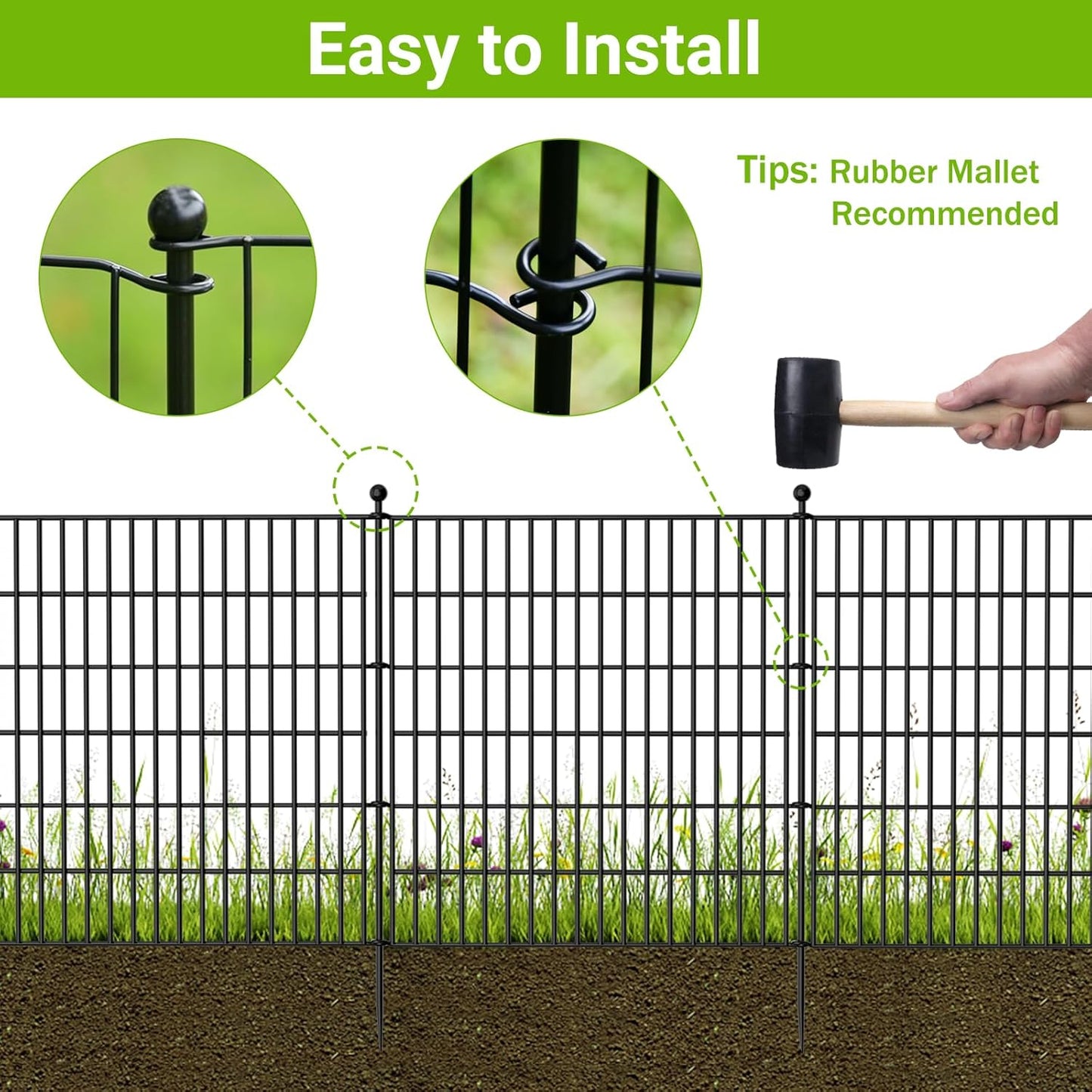 20 Panels No Dig Decorative Outdoor Garden Fence for Yard, 40 in(H) X 47.2 ft(L) Animal Barrier Fencing Rustproof Metal Wire Panel Border for Dog, Rabbits, and Patio Temporary Ground Stakes
