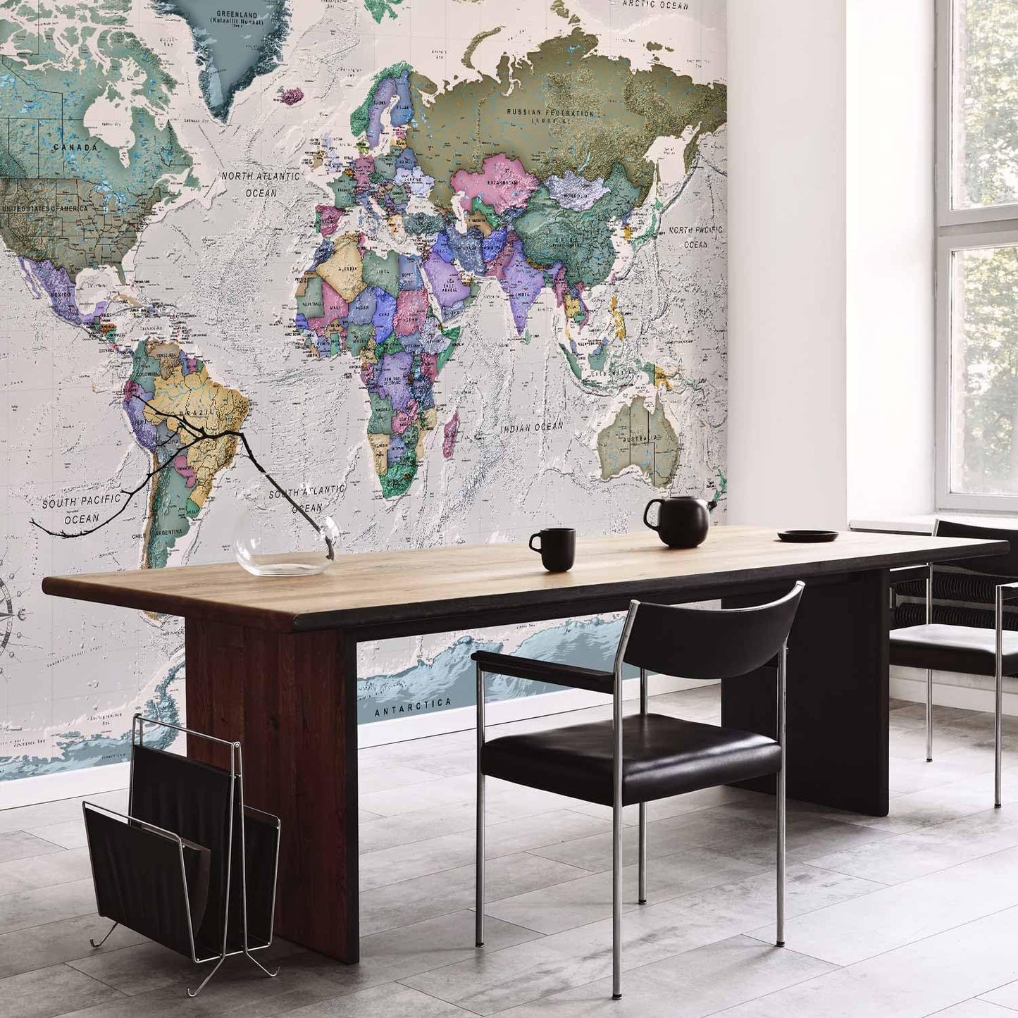 artgeist Wall Mural World Map 138x101 in - XXL Non-Woven Wallpaper Fleece Wall Decor Photo Print Picture Image Design Home Map of The World k-A-0380-a-a
