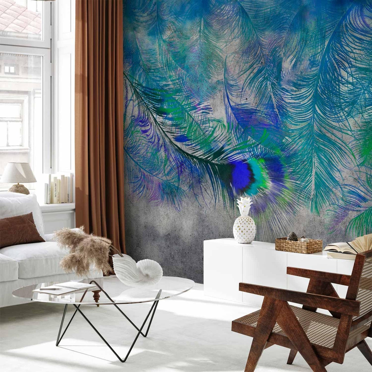 artgeist Wall Mural Cement Feather 79x55 in - XXL Non-Woven Wallpaper Fleece Wall Decor Photo Print Picture Image Design Landscape Colorful Abstract n-A-1488-a-a