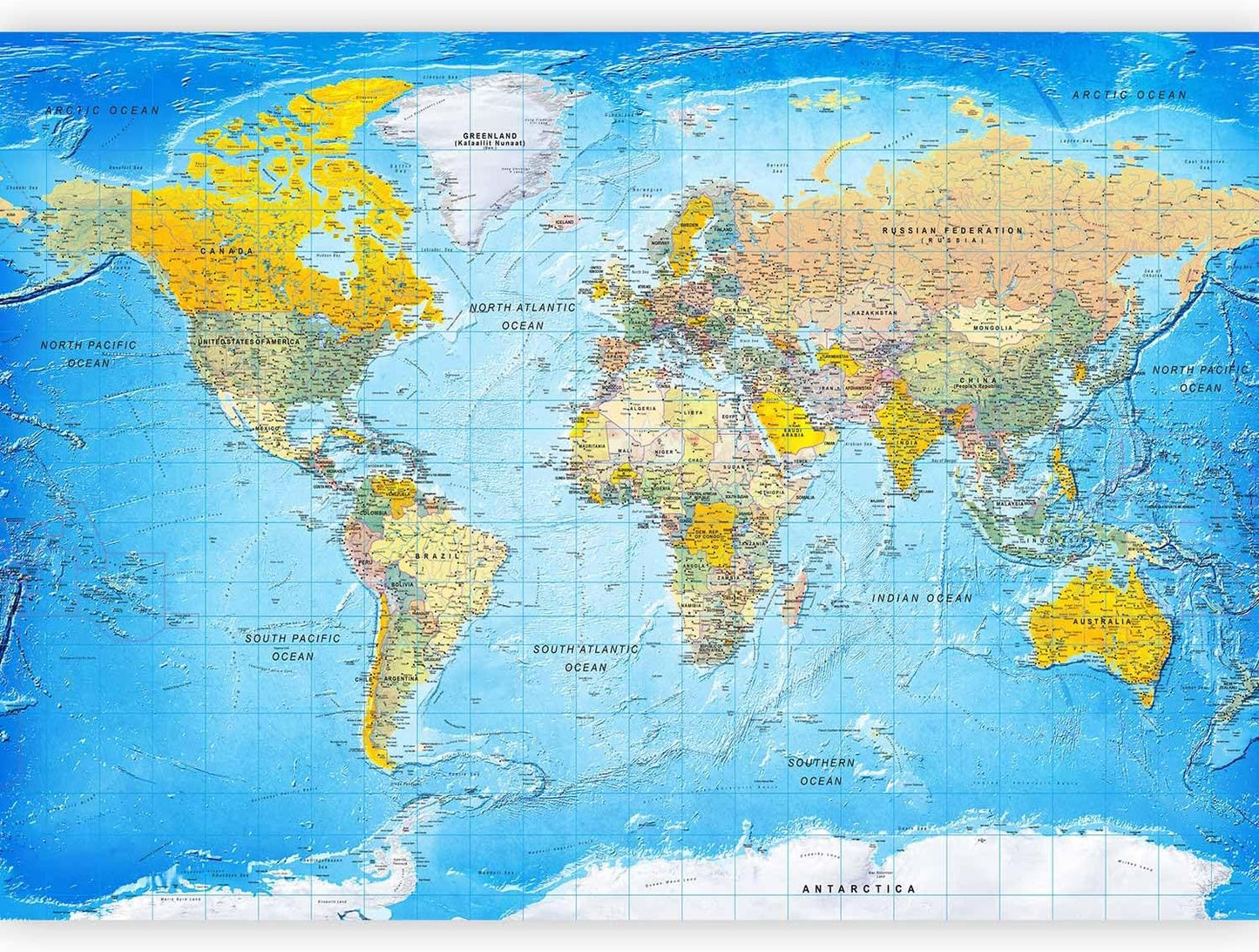 artgeist Premium Wall Mural World Map 177x124 in - XXL Non-Woven Wallpaper Fleece Wall Decor Photo Print Picture Image Design Home Map of The World k-A-0109-a-a