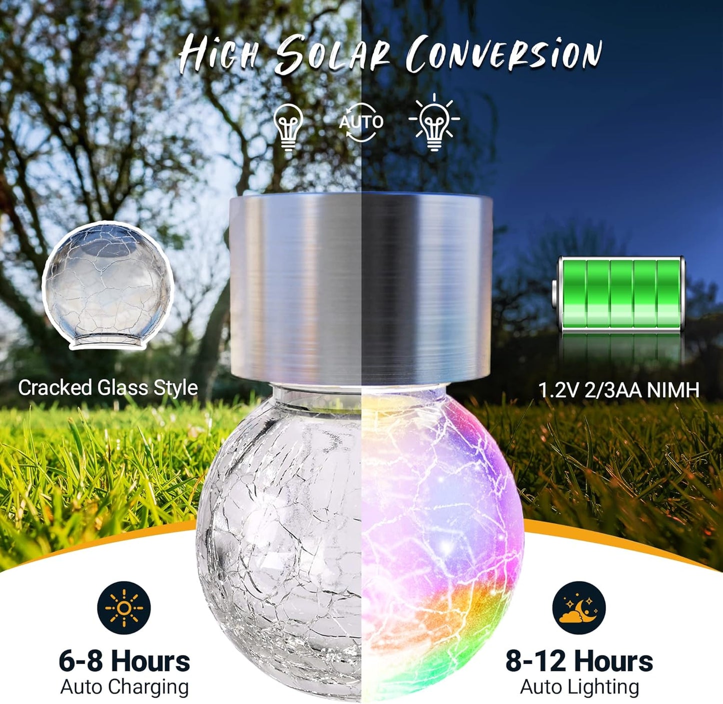 GIGALUMI 16 Pack Solar Hanging Lights for Christmas Decoration - Cracked Glass Solar Lights Outdoor Waterproof for Garden, Yard, Fence, Tree (Color Changing)