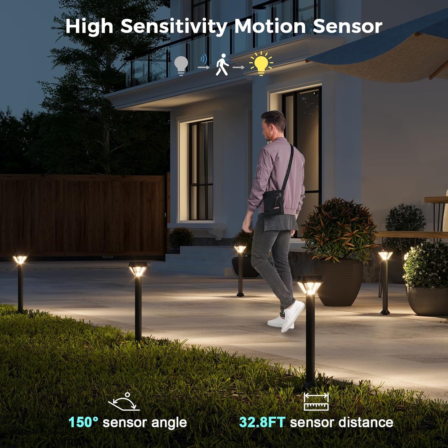 XMCOSY+ Smart Solar Lights Outdoor with Motion Sensor, 150LM APP Control RGBCW Color Changing Garden Lights Solar Powered for Yard Pathway Landscape, Waterproof, 2 Pack