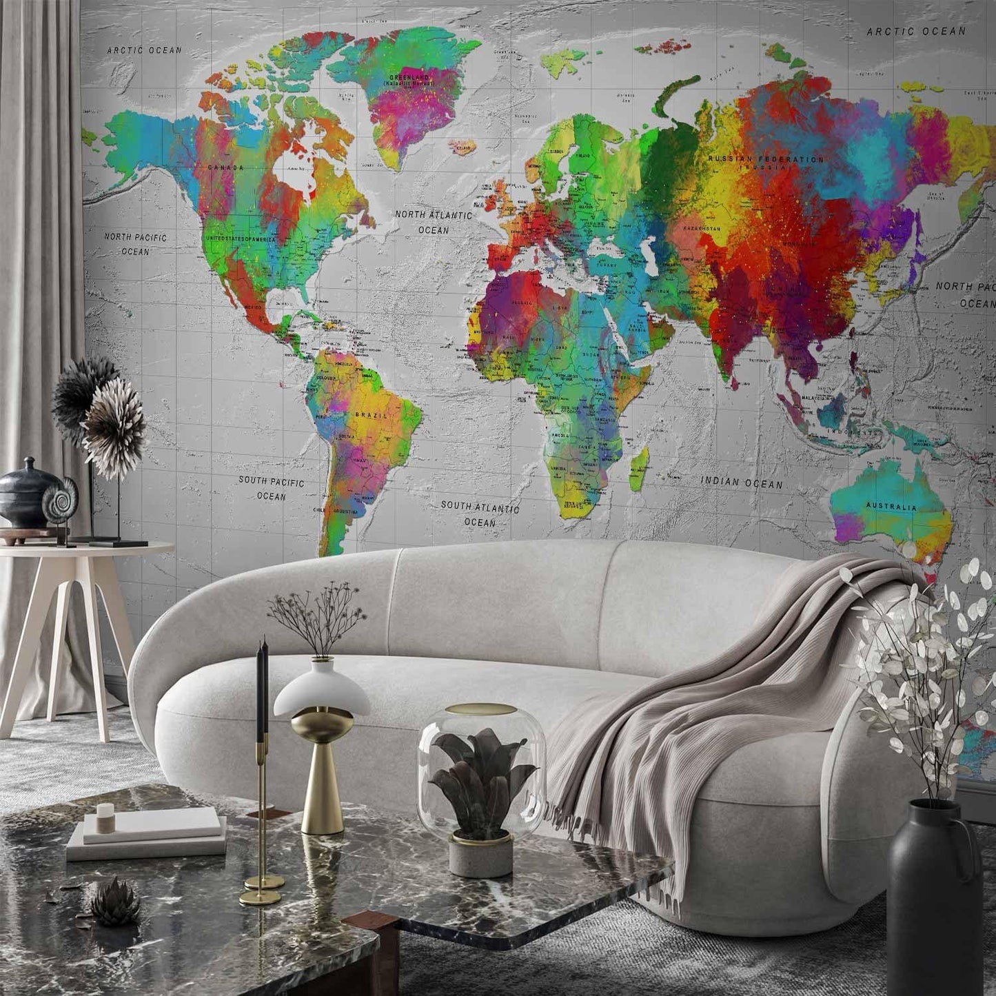artgeist Wall Mural World Map 118x83 in - XXL Non-woven Wallpaper Fleece Wall Decor Photo Print Picture Image Design Home Map of the world k-A-0128-a-a
