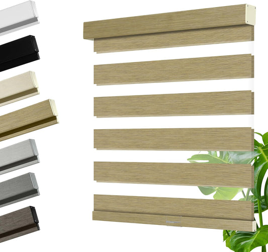 Cordless Zebra Blinds for Windows, Blackout Interior Blinds,Easy to Install,UV Protection,for Offices and Home,Custom Roller Shades, Mousse Light Bown,72" W x 56" H