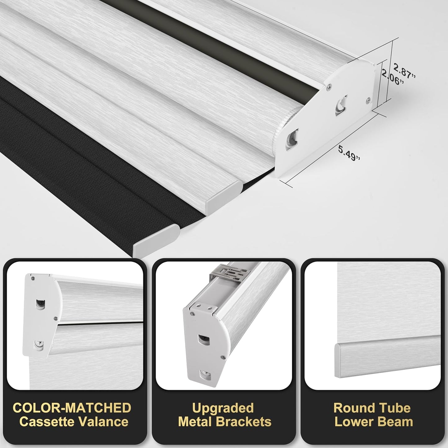 BERISSA Dual Roller Shades with Cassette Valance, Blackout and Light Filtering, Day and Night Shades for Home Office and Door. Linen Black and White. 43 W x 48" H