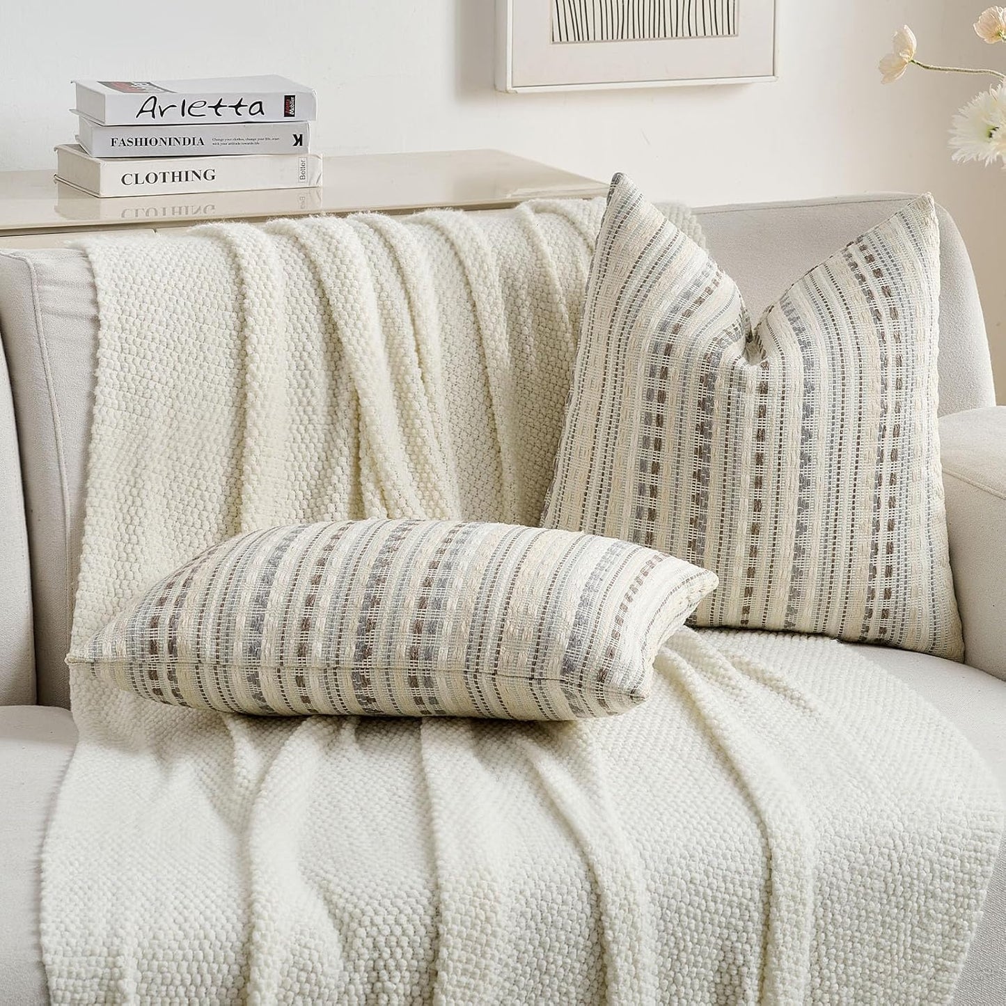 FUTEI Grey White Decorative Throw Pillow Covers 24x24 Inch Set of 2,Soft Cozy Chenille Jacquard Textured Euro Pillow Shams,Boho Home Decor for Couch Bed Living Room