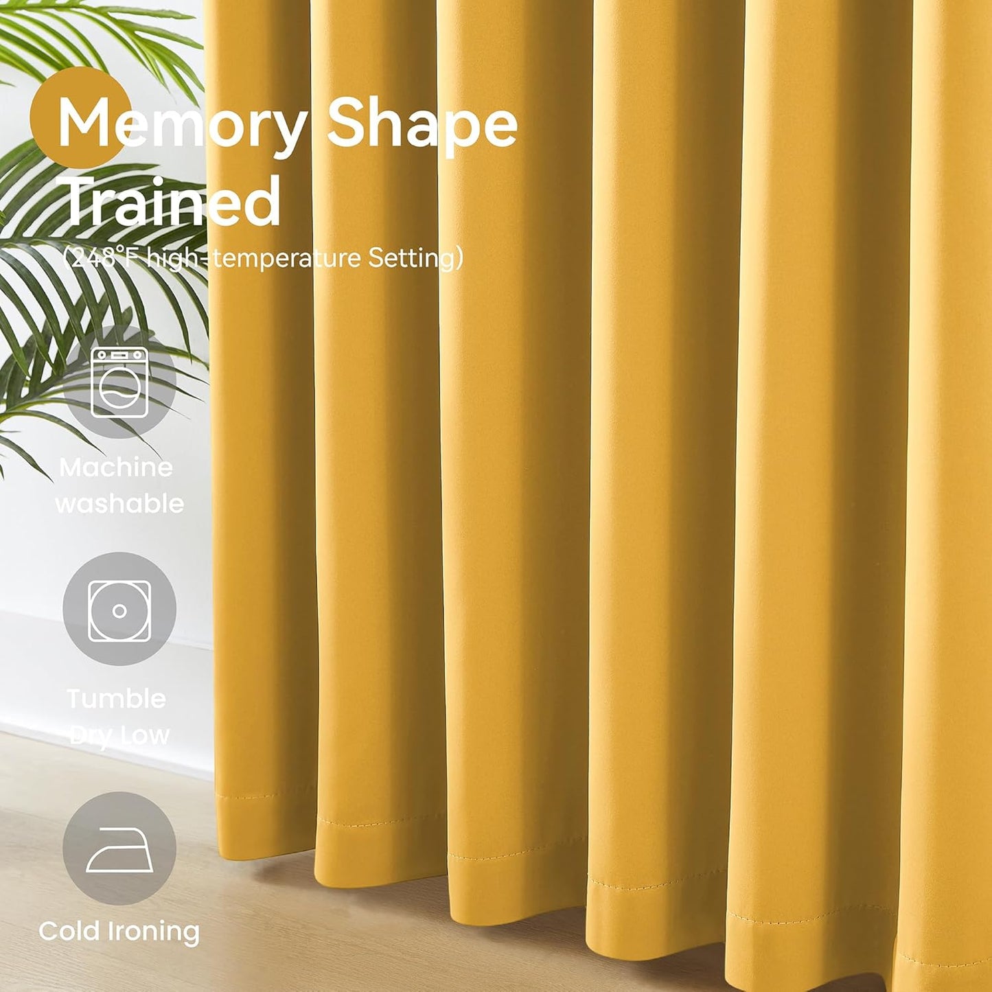KangBang Gold Yellow Blackout Curtains for Bedroom 2 Panels, Light Blocking Pinch Pleat Vertical Drapes with Hooks for Flat/Apartment Office, Solid Privacy Assured Elegant Modern Decor,40x84 Inch