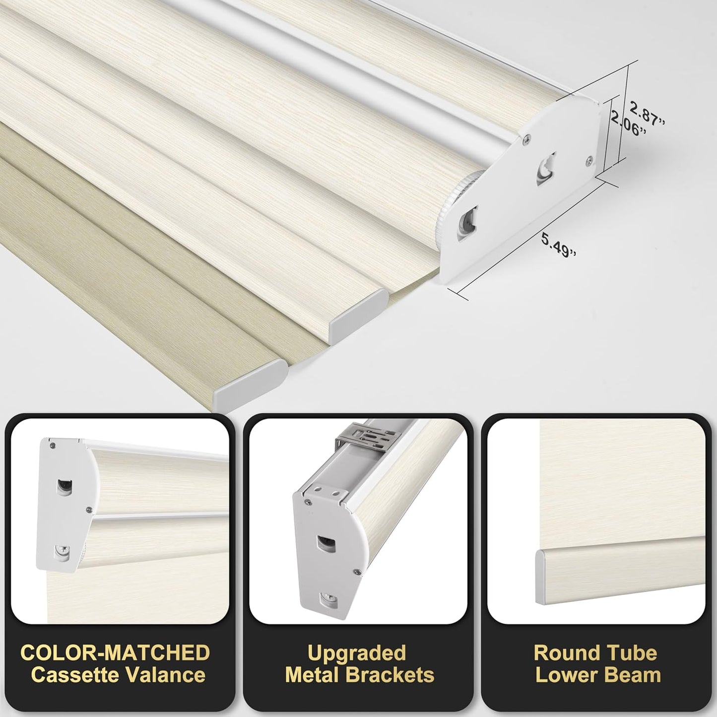 BERISSA Cordless Dual Roller Shades with Cassette Valance, Double Window Shades - Blackout & Light Filtering Shades for Home Office Door, Striped Jacquard Beige - 24 W x 86" H