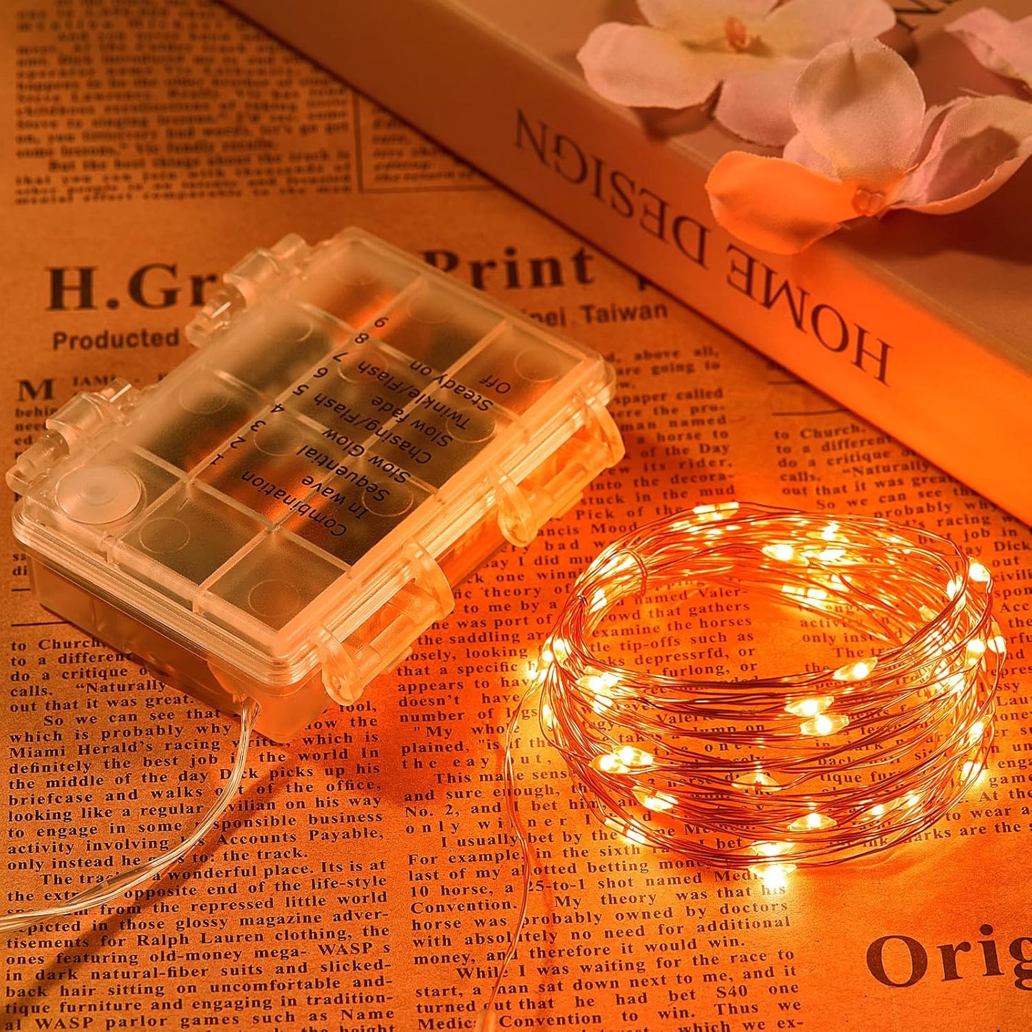 1 Pack 32.8 Ft. Battery Operated Outdoor String Lights with Remote & Timer, LED Orange Fairy Lights, Waterproof Twinkle Lights for Bedroom, Dorm, Mason Jar, Wedding, Party, Christmas