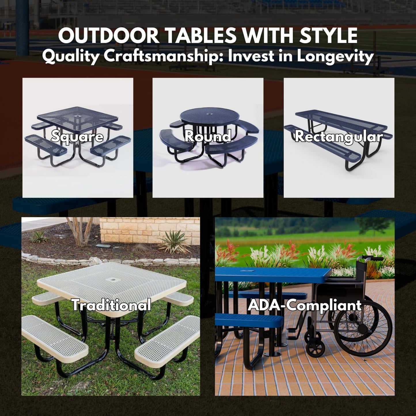 Coated Outdoor Furniture Heavy-Duty Portable Outdoor Kids Table with Umbrella Hole, Punched Steel Kids Picnic Table, Commercial-Grade, Made in America (46 In, Round, Childrens, Gray)