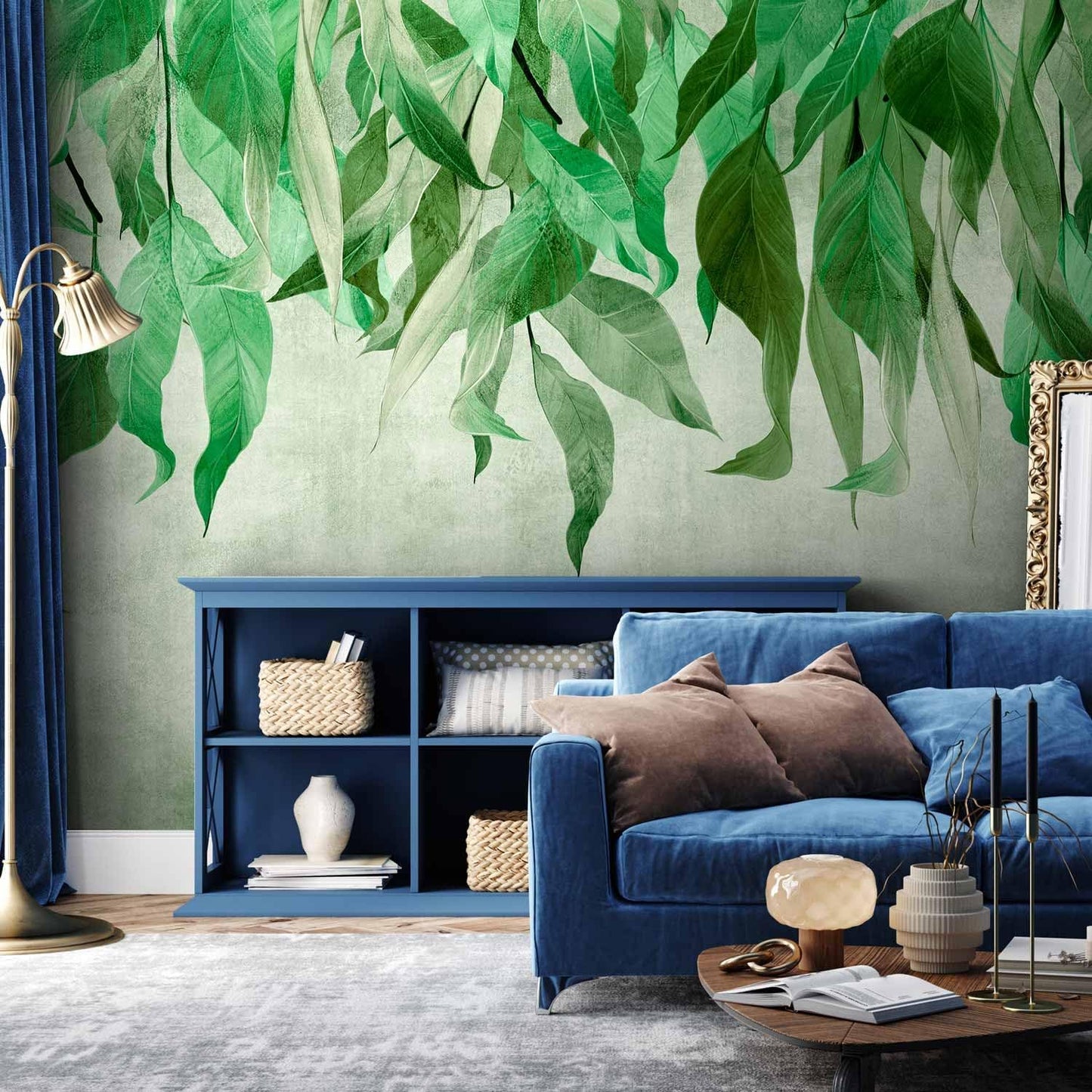 artgeist Wall Mural Hanging Leaves 157x110 in - Non-Woven Wallpaper Fleece Wall Decor Photo Print Picture Image Design Nature Botanical Concrete Green Like Painted b-C-10146-a-a