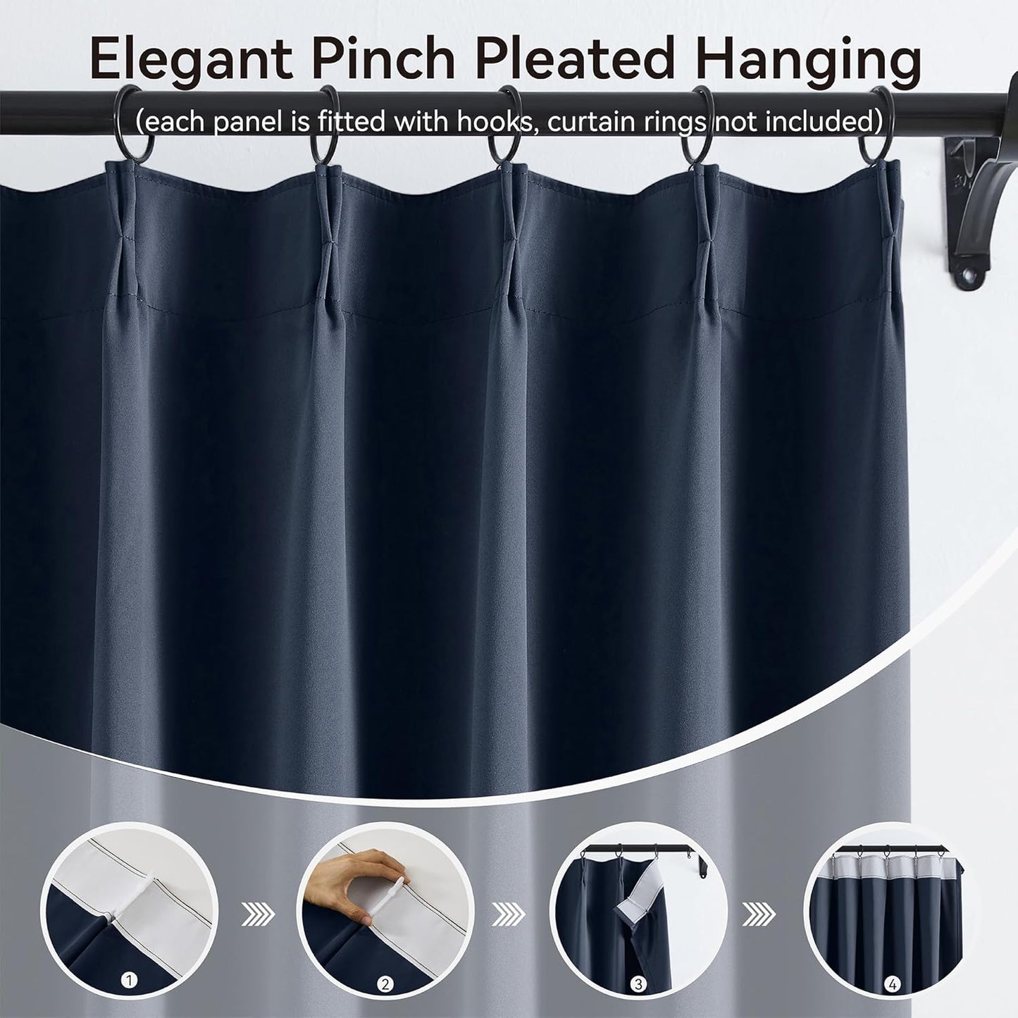 KangBang Navy Blue Room Darkening Curtains 108 Inches Long, Pinch Pleat Light Blocking Elegant Modern Patriotic Nautical Decor for Living Room Boys Bedroom, 40”Wx108”L,2 Panels