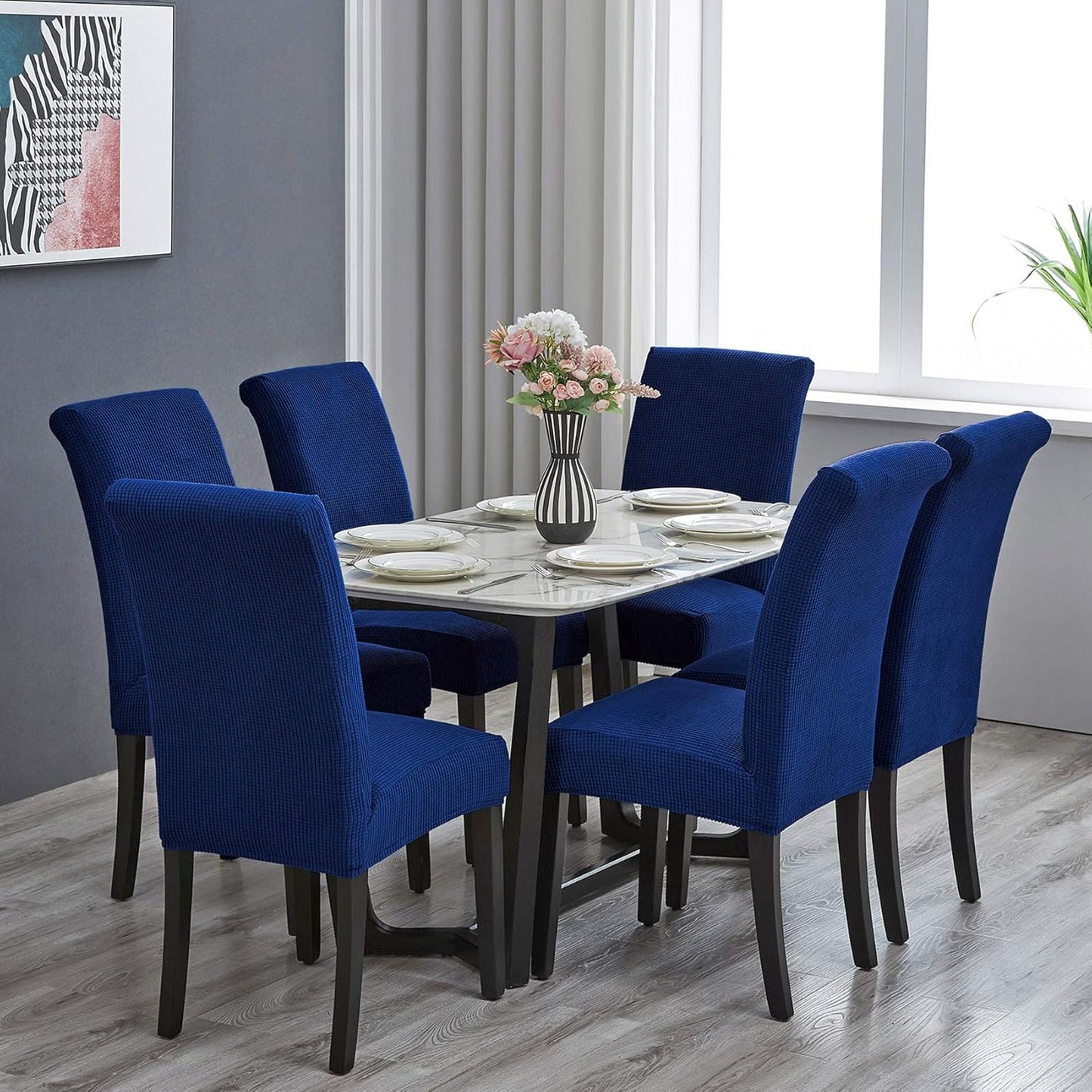 Howhic Stretch Chair Covers for Dining Room Set of 4, Removable Washable Dining Room Chair Covers, Dining Chair Slipcovers Seat Protector, Great for Home Decor and Banquet (Classic Blue, 4 Pack)