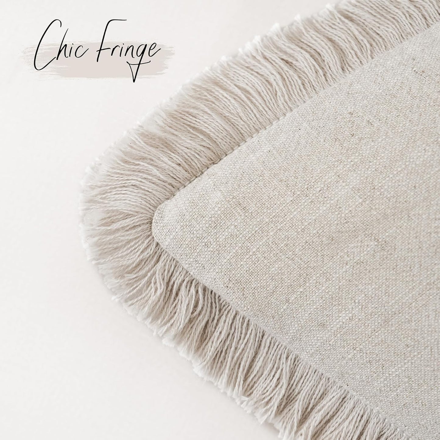 Foindtower Set of 2 Decorative Linen Fringe Throw Pillow Covers Cozy Farmhouse Boho Cushion Cover with Tassels Soft Accent Pillowcase for Couch Sofa Bed Living Room Home Decor 20×20 Inch Beige