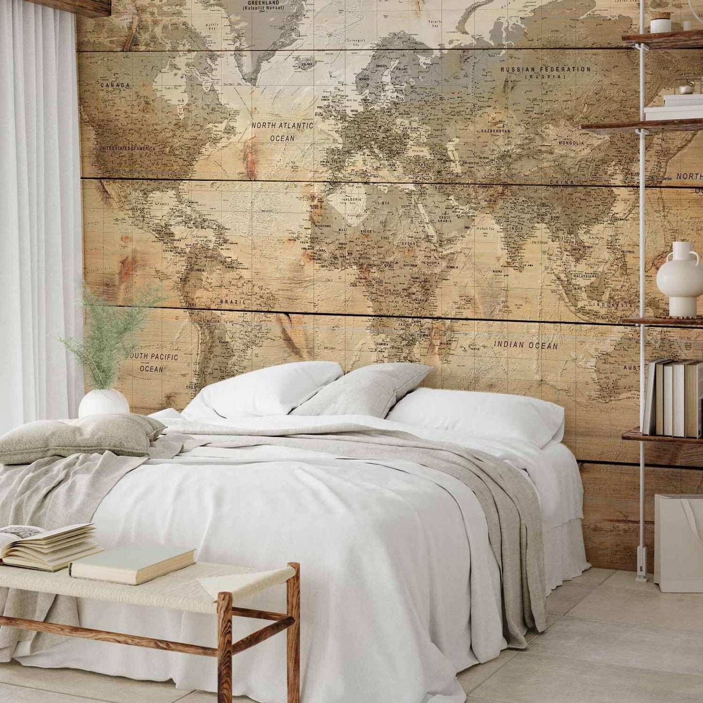 artgeist Wall Mural World Map 138x101 in - XXL Non-Woven Wallpaper Fleece Wall Decor Photo Print Picture Image Design Home Map of The World k-A-0218-a-a
