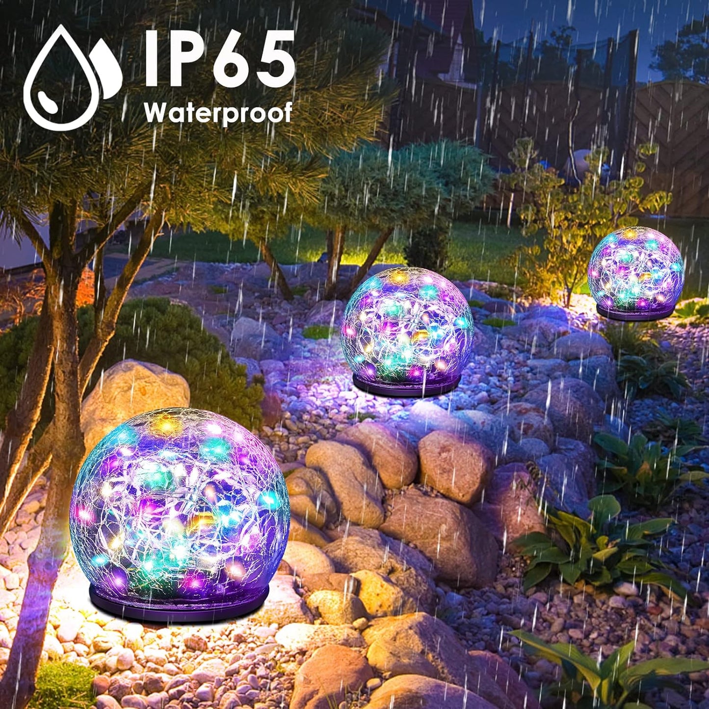 Solar Garden Lights, 2 Pack 80 LED Multicolor Cracked Glass Solar Outdoor Lights Decorative, Upgraded Waterproof Ball Light for Yard Pathway Patio Lawn Christmas Outside Decor, 5.9"