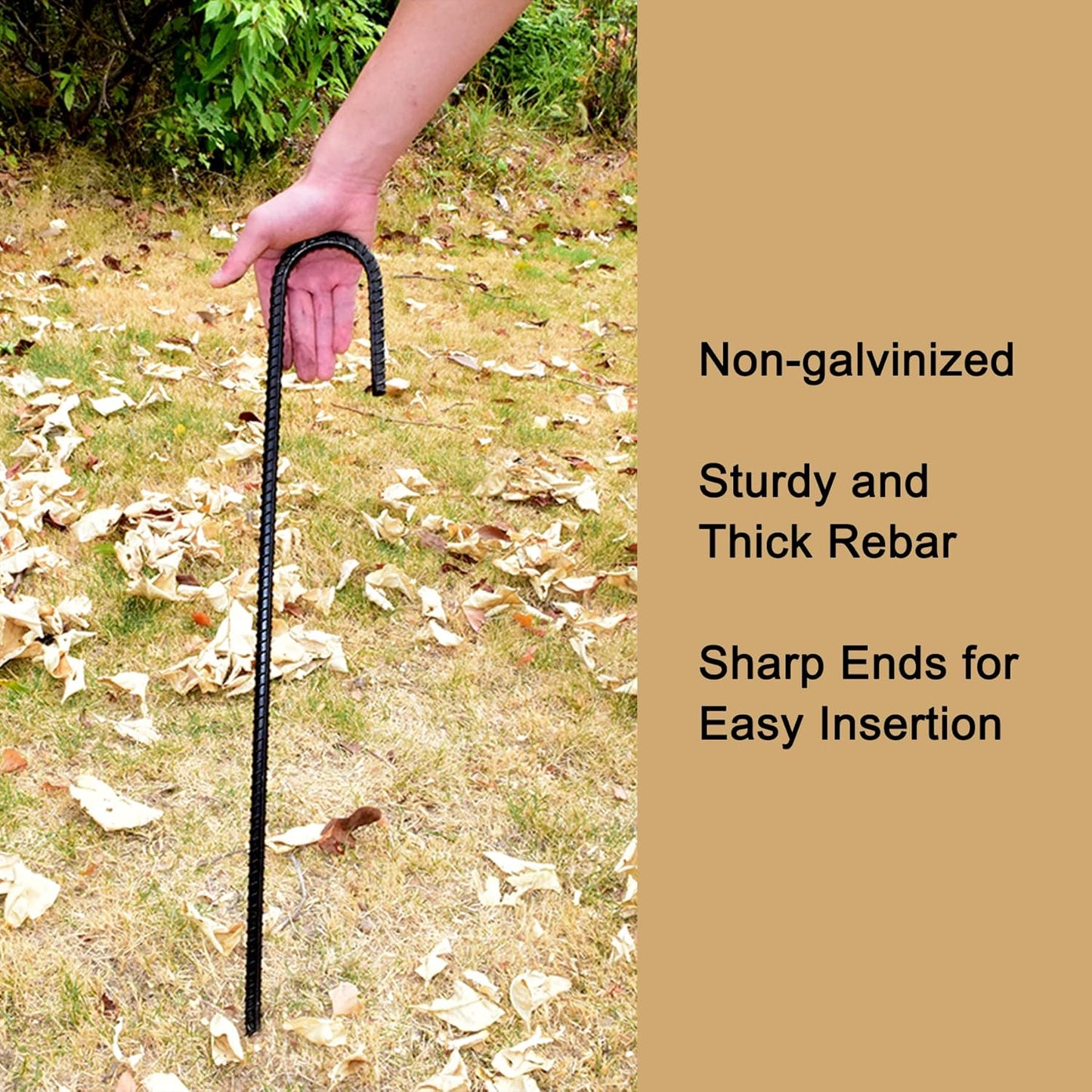 AAGUT 20 Pack Rebar Stakes J Hook 36 inch Heavy Duty Trampoline Stakes Steel Ground Anchors with Chisel Point End for Camping Tent Canopy and Chain Link Fence,Black