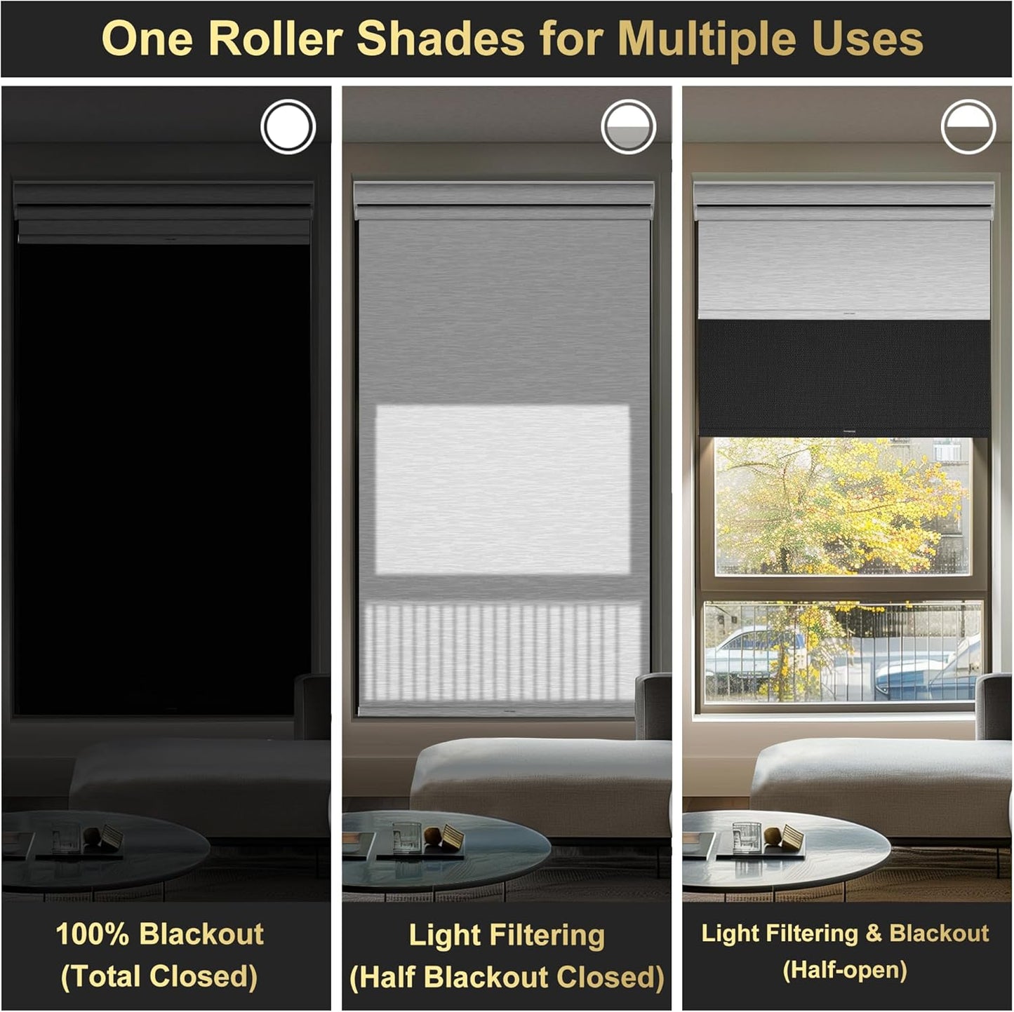 BERISSA Cordless Dual Roller Shades with Cassette Valance, Double Window Shades - Blackout and Light Filtering, Day and Night for Home Office Door. Linen Black and White. 36 W x 36" H