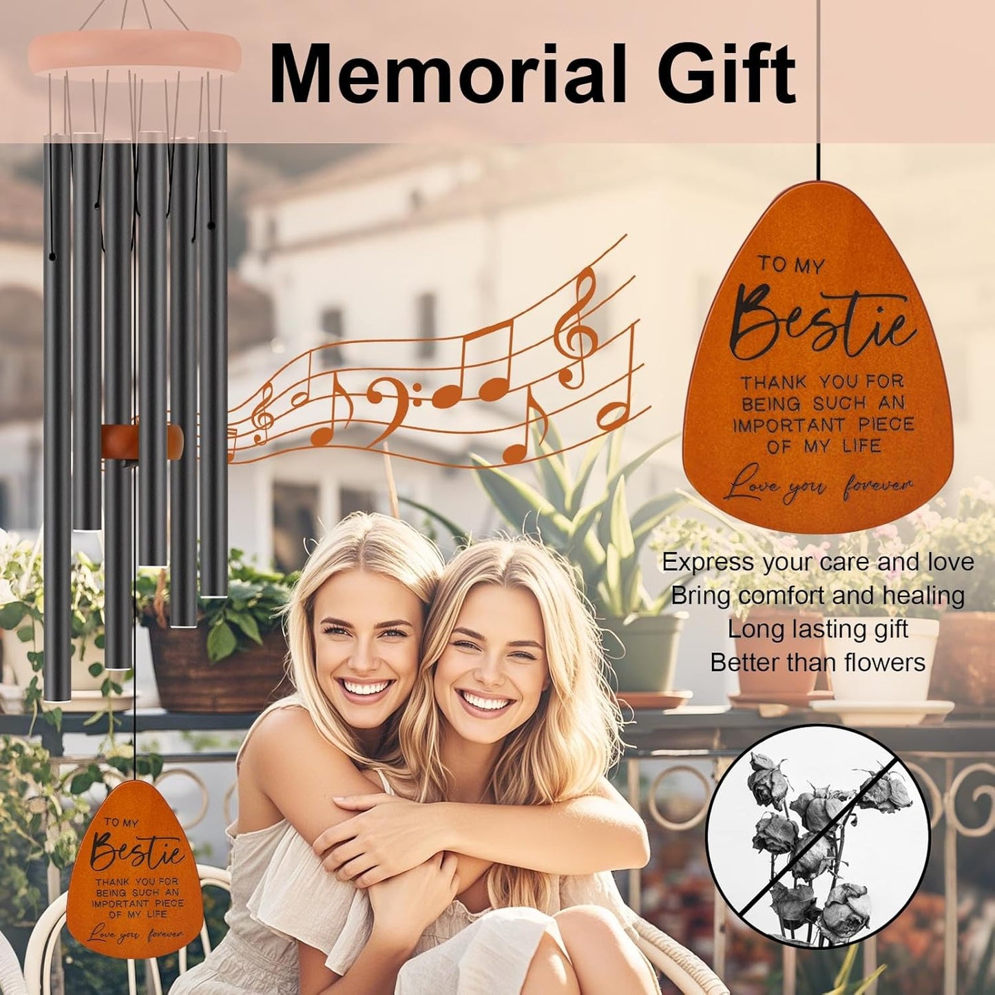 Bestie Gift for Women, Friend Gifts for Women, Unique Friendship Sister Gifts for Birthday, Mothers Day, Christmas, 32 Inch Wind Chimes Gift for Home Decor