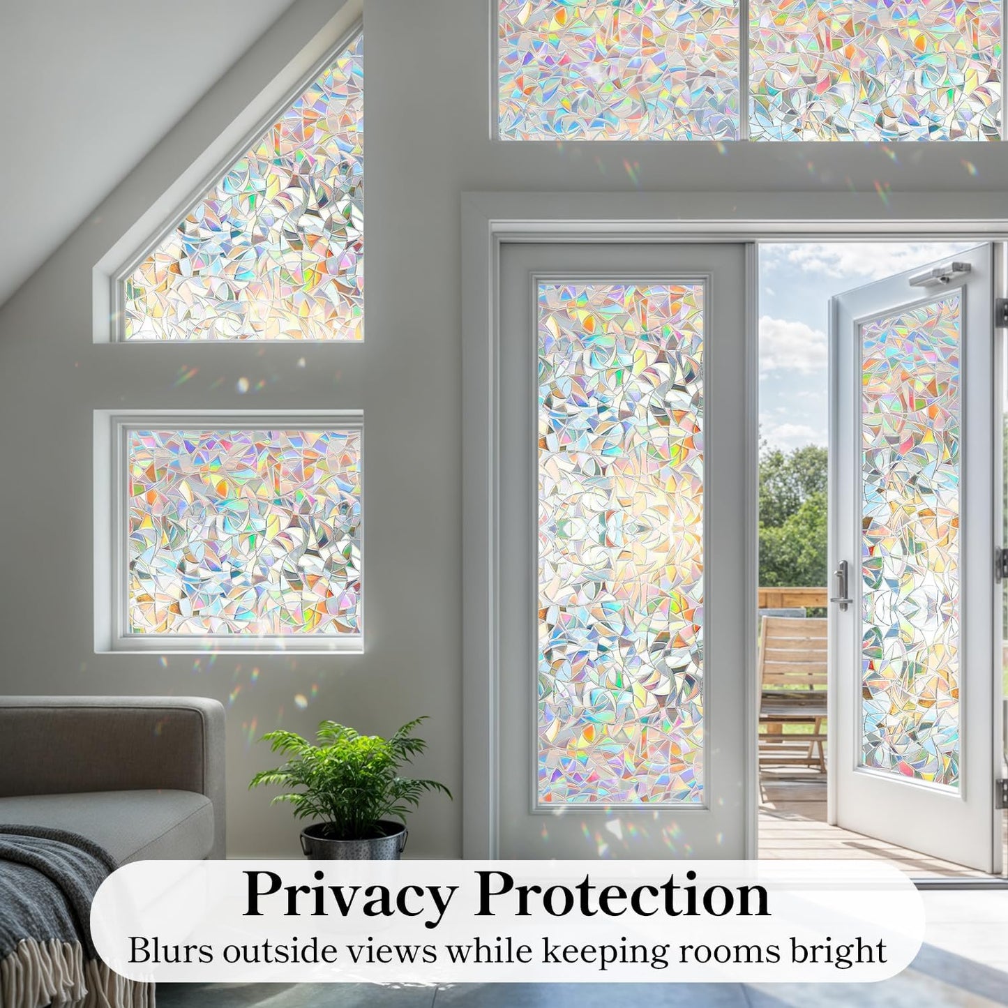 DUOFIRE Window Privacy Film, Rainbow Window Clings for Glass Windows, Stained Glass Film Decorative, 3D Decals Cover, Suncatcher Static Cling Sticker for Home, 23.6 x 78.7 inch