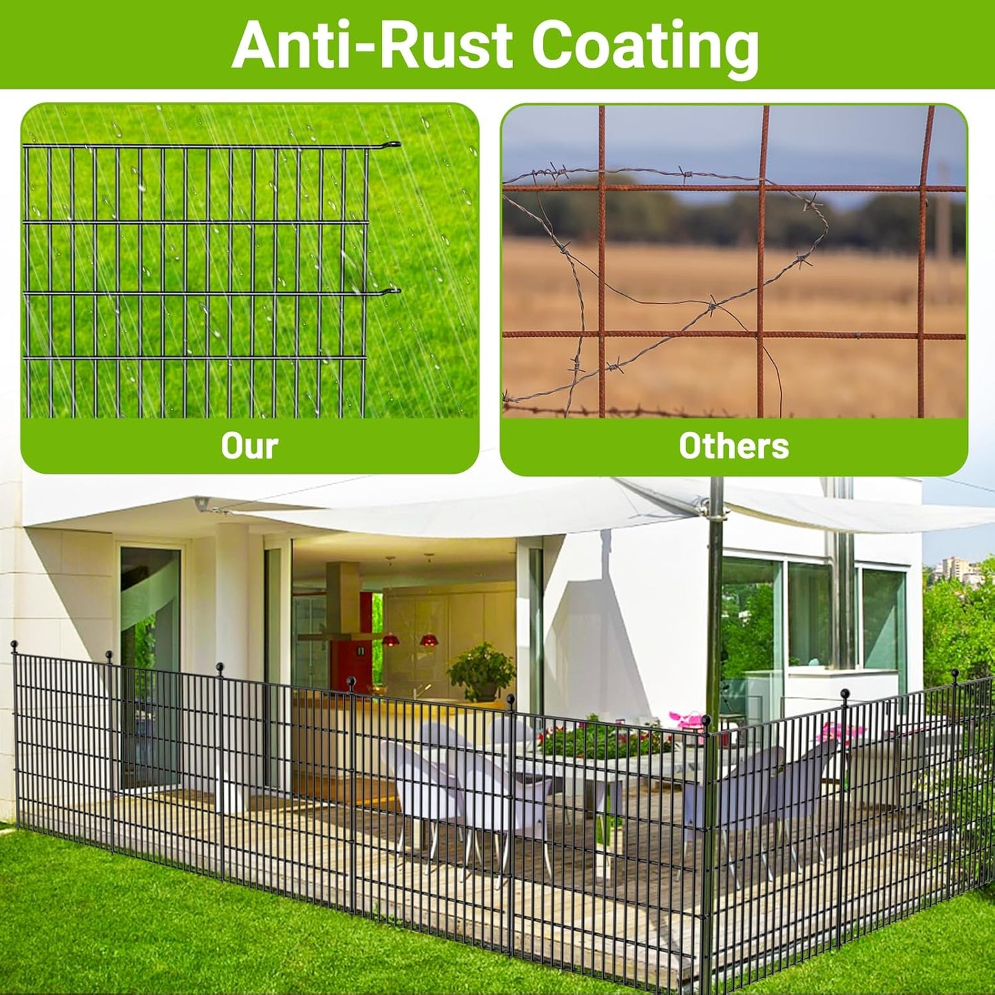 10 Panels No Dig Decorative Outdoor Garden Fence with Gate for Yard, 40 in(H) X 23.6 ft(L) Animal Barrier Fencing Rustproof Metal Wire Panel Border for Dog, Rabbits, and Patio Temporary Ground Stakes