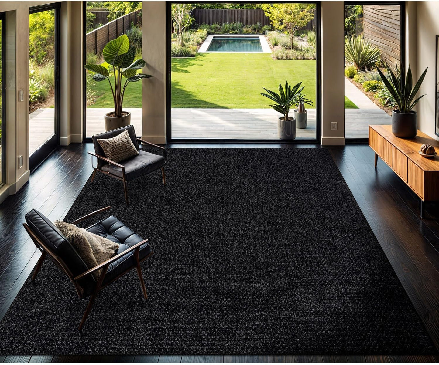 CAMILSON Easy Jute Rug 8x10, Indoor Outdoor Dark Gray Black Farmhouse Area Rugs for Living Room Patio and Kitchen Rug Solid Boho Woven Design Easy-Cleaning Washable Outside Carpet Alfombras (8 x 10)