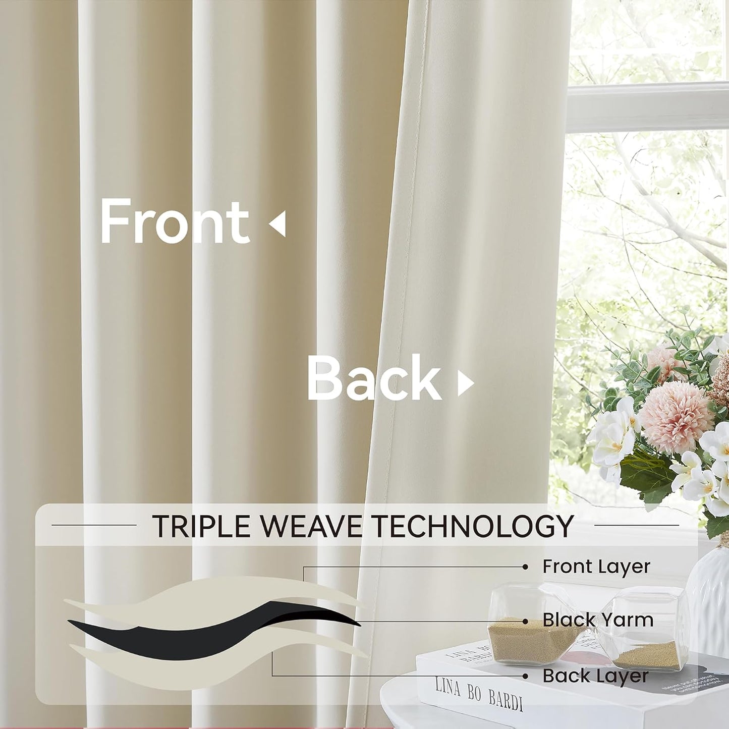 KangBang Cream Blackout Curtains 105 Inches Long, Extra Wide Pinch Pleated Sound Dampening Room Divider Drapes for Hall Large Windows, Aesthetic Privacy Decorative,60”Wx105”L,9 FT,2 Panels