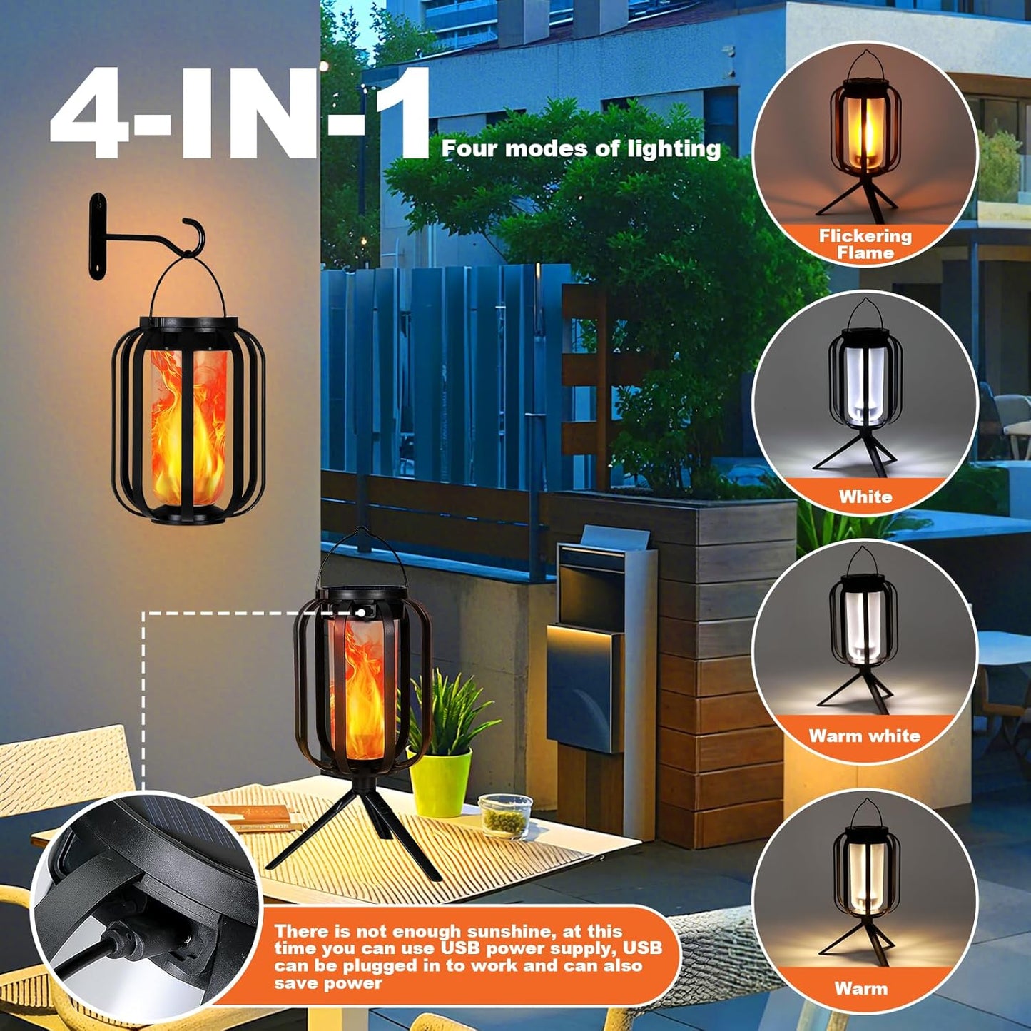 Solar Lantern Outdoor Lights, 2 Pack Waterproof Solar Powered Lanterns with Flickering Flame, Hanging Lantern Decorative for Outside, Solar Powered Outdoor Lights for Yard Garden Patio Table Decor