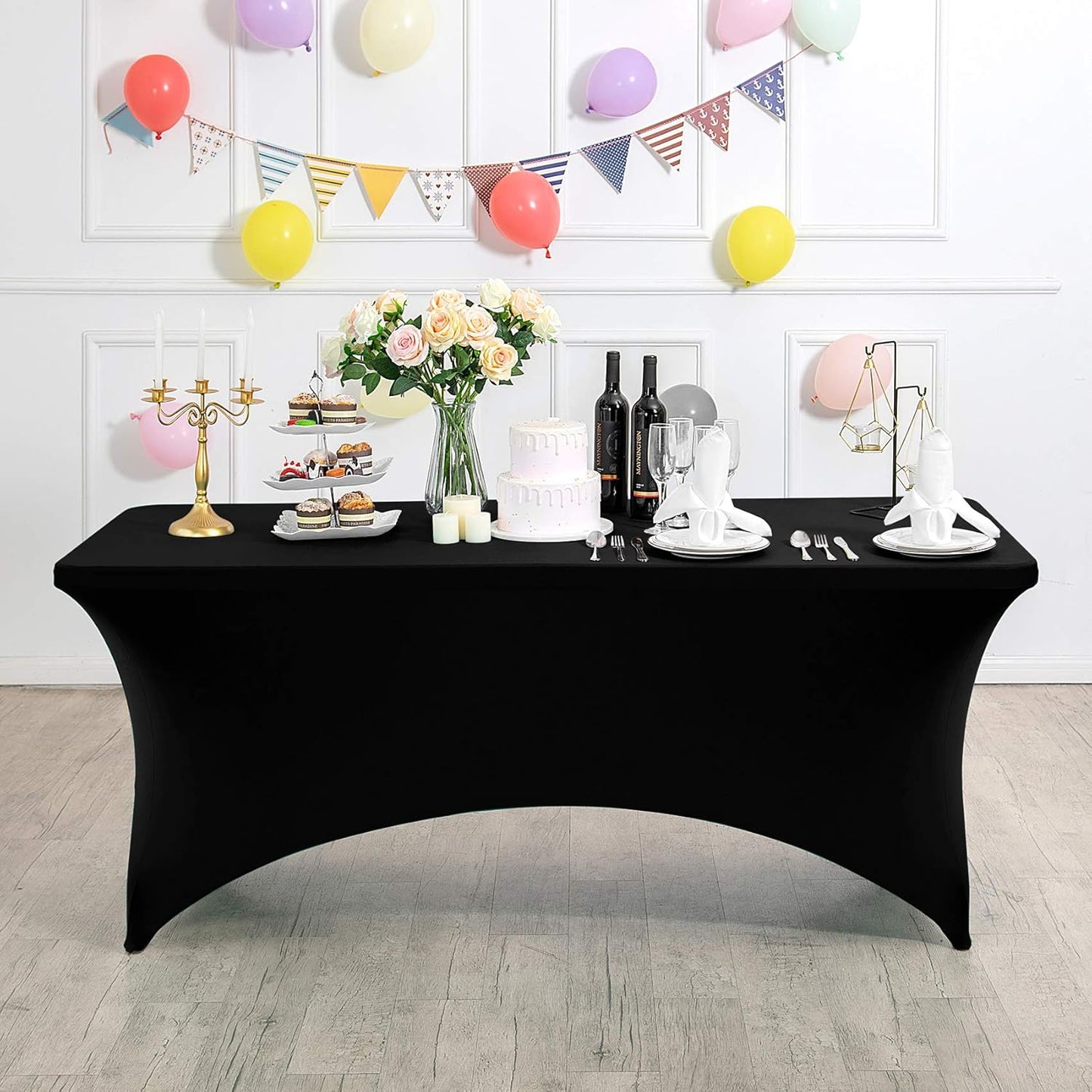 Spandex Table Cover for 8FT or 4ft or 6ft Table Universal Fitted Stretch Tablecloth for Party, Banquet, Wedding and Events-Black