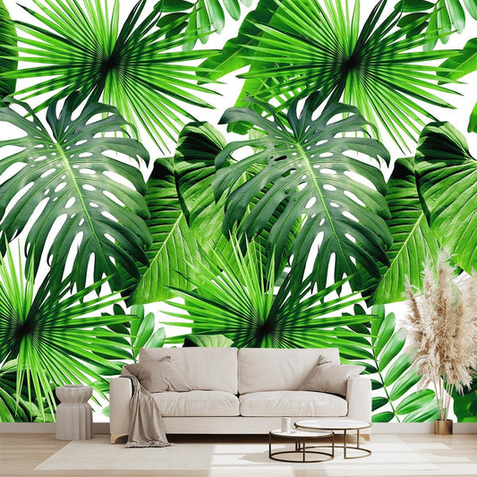 Tropical Green Botanical Leaf Wallpaper Bedroom Plant Mural Room Decor Living Room tv Background Large Wall Mural - 137"x96" (Not Peel and Stick)