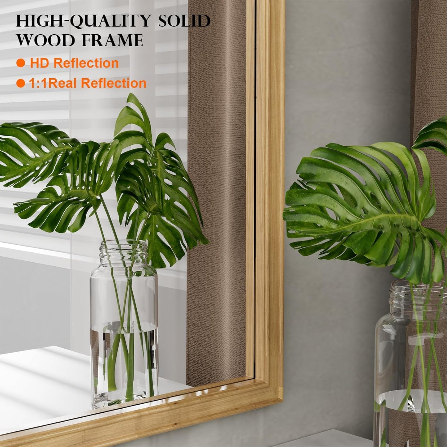 WallBeyond Wood Frame Wall Mirror Rounded Corner Arch Rectangle Mirror for Entryway, Living Room or Bedroom Home Decor - Light Woodgrain [20" x 30" Natural Color]