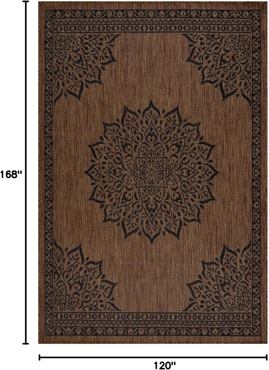 CAMILSON Outdoor Rug, 10x14 Medallion Nut Brown Black Modern Area Rugs for Large Indoor and Outdoor Patios, Kitchen and Hallway Mats, Washable Porch Deck Outside Carpet (Nut Brown Black, 10 x 14)