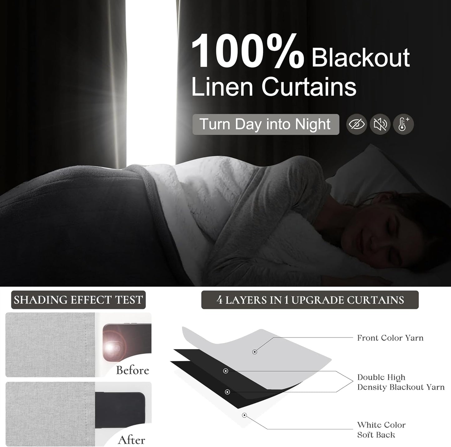 Light Grey Black Out Curtains 96 Inch Long for Living Room, Pinch Pleated Flax Linen Modern Insulated Drapes with Hooks Bedroom Curtain 2 Panels Set Soundproof Privacy Windows (40"Wx96"Lx2 Light Gray)